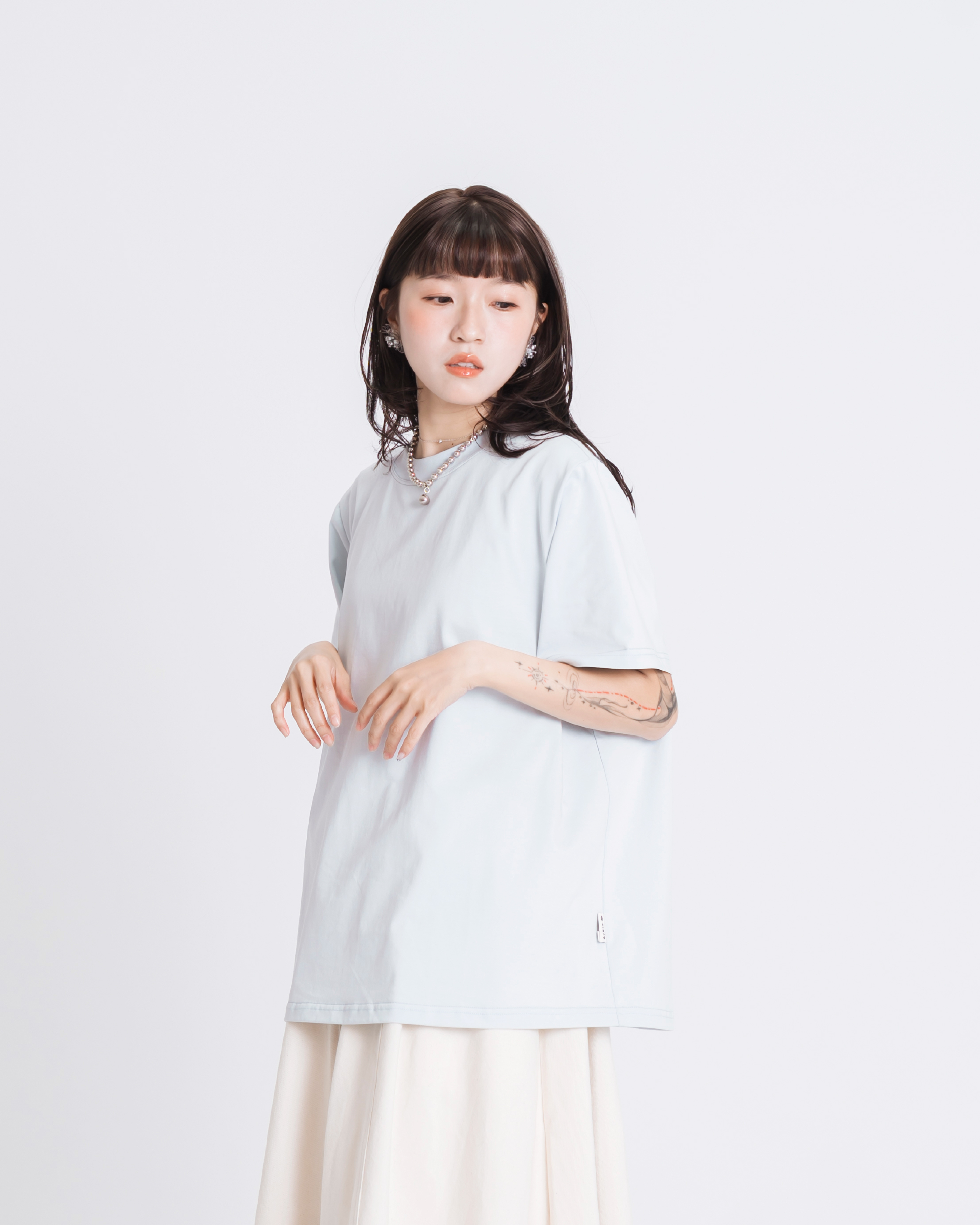 【 Kiki.co made 】Soft Cotton Oversize Tee - Baby Blue