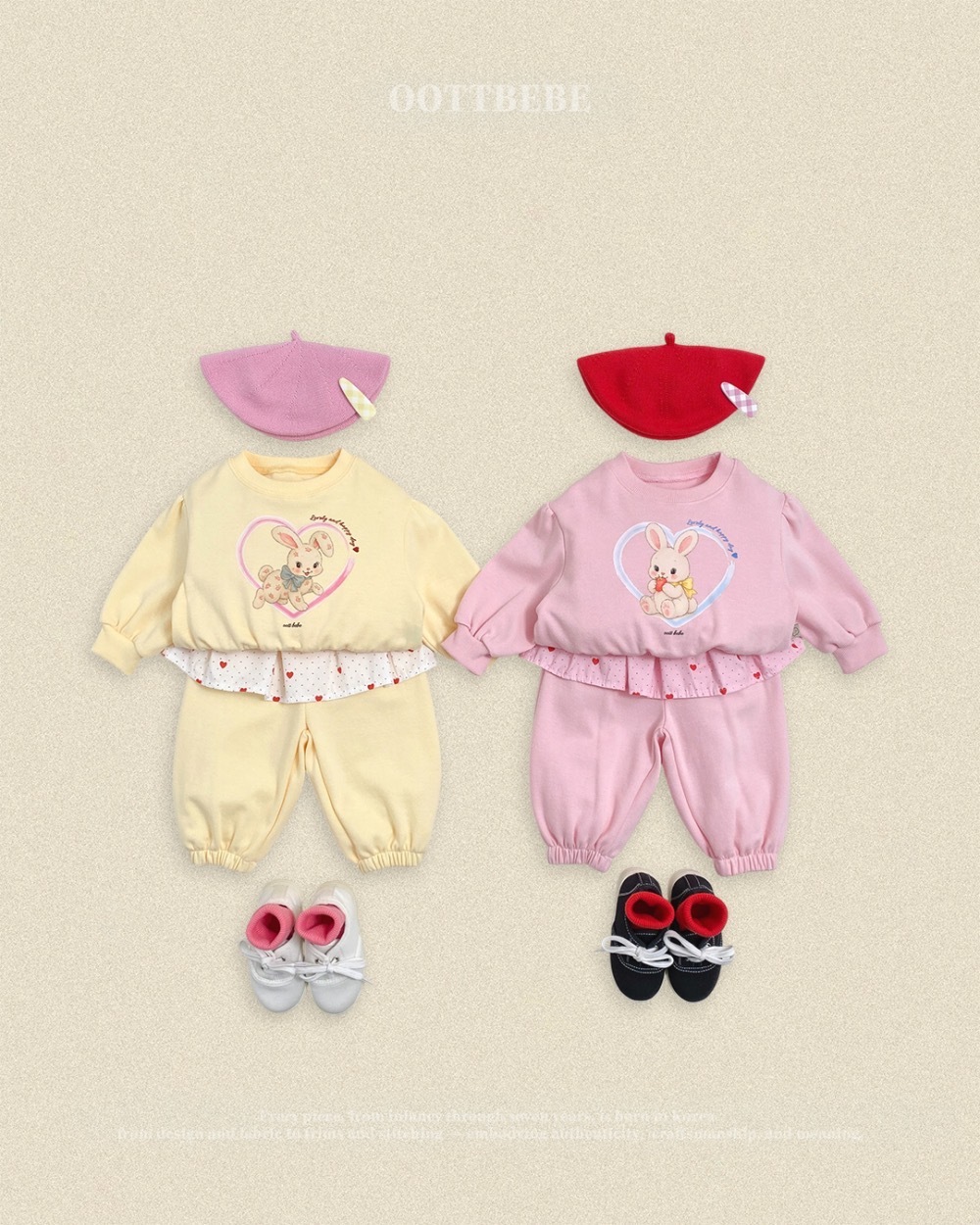 Oott bebe 兔兔波點裙褲套裝 / 2色