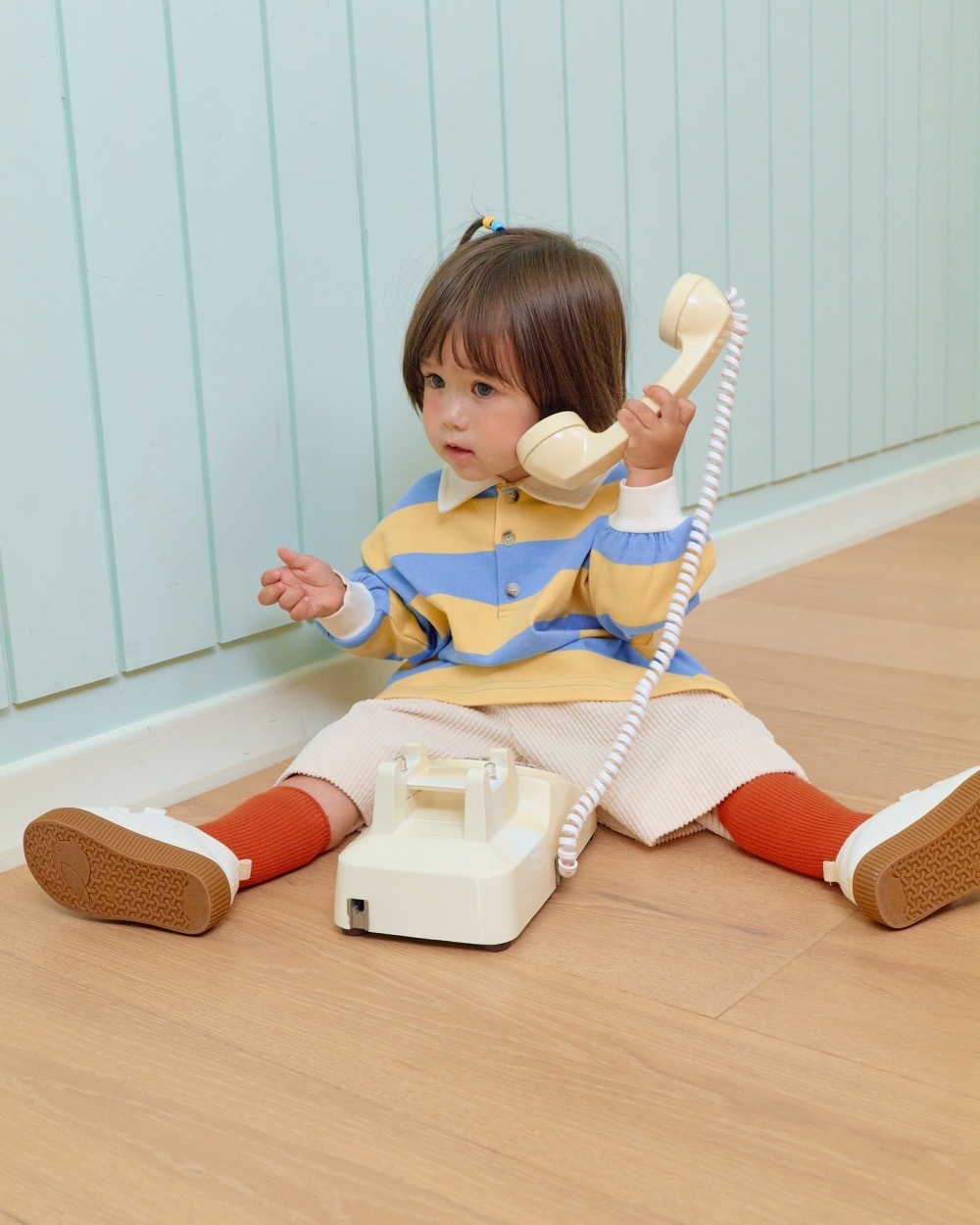 Oott bebe 寬條紋拼色POLO tee / 2色
