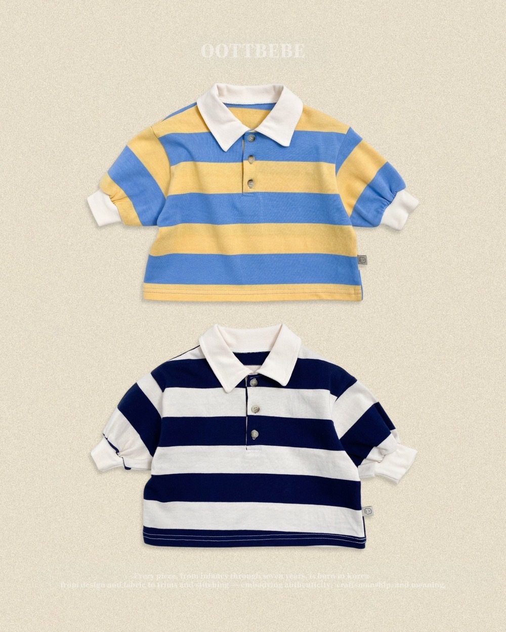 Oott bebe 寬條紋拼色POLO tee / 2色