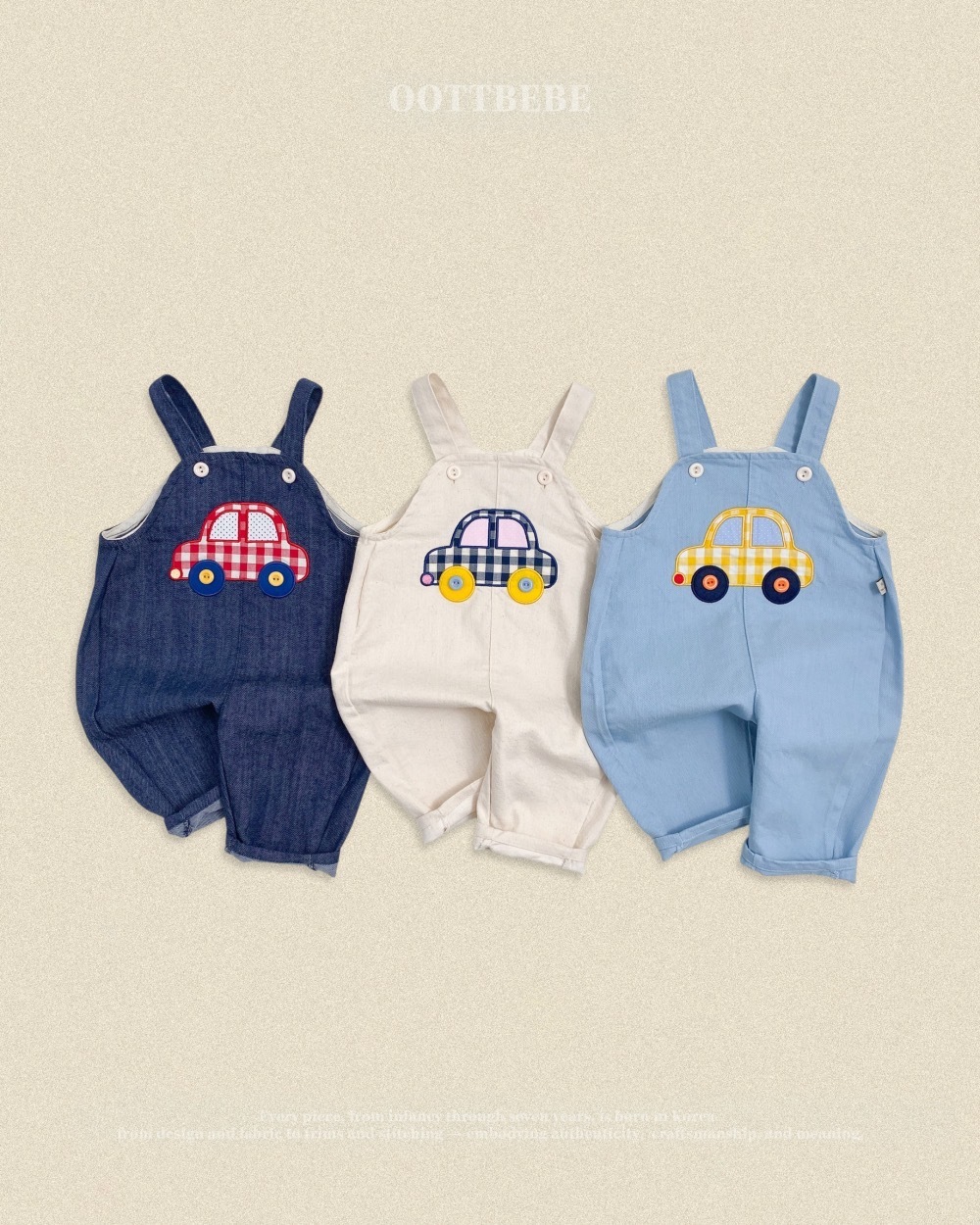 Oott bebe 可愛車車拼布吊帶褲 / 3色