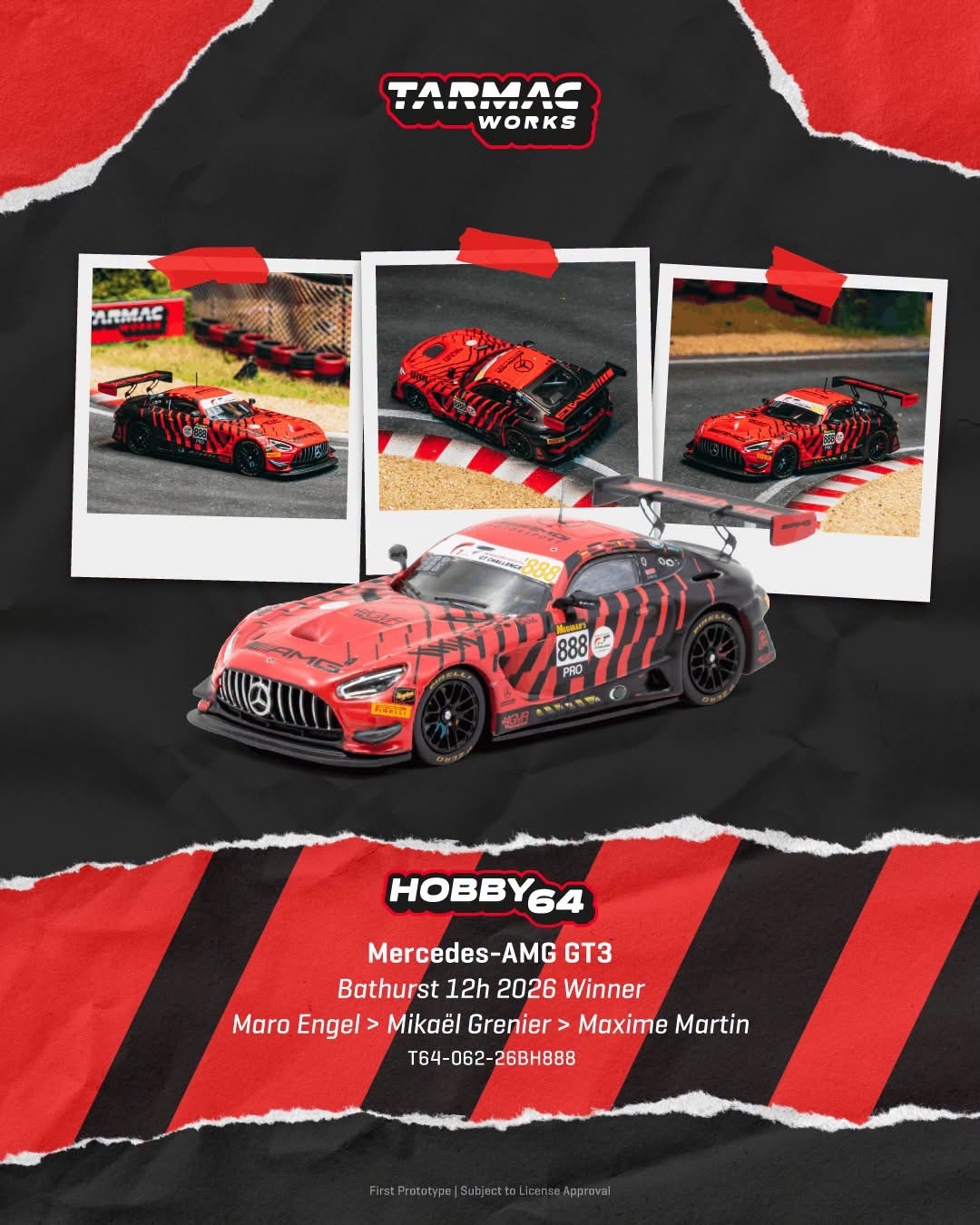 預訂PreOrder- Tarmac Works Mercedes-AMG GT3 Bathurst 12h 2026 Winner Maro Engel / Mikaël Grenier / Maxime Martin