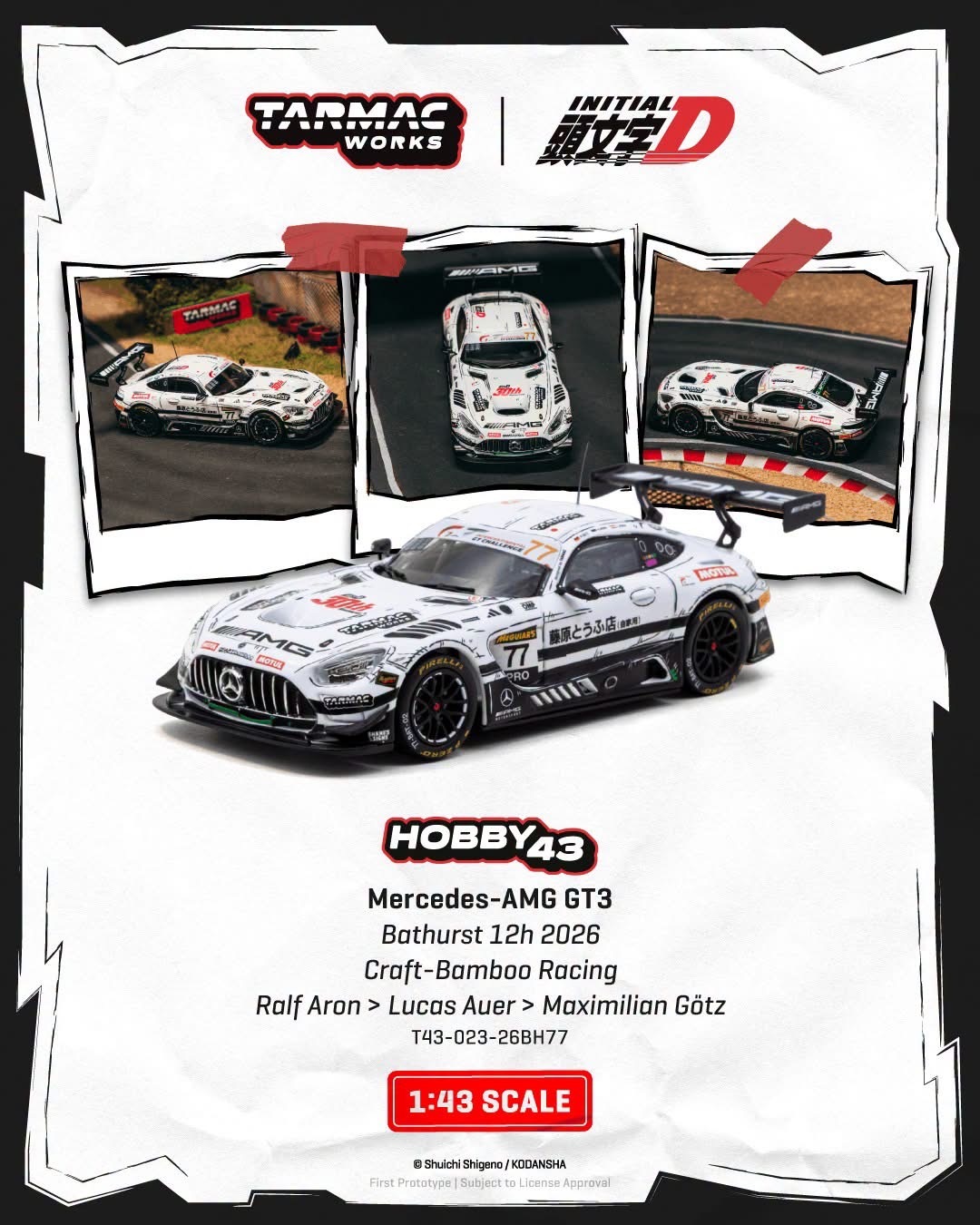 預訂PreOrder- Tarmac Works 1:43 Mercedes-AMG GT3 Bathurst 12h 2026 Craft-Bamboo Racing Ralf Aron / Lucas Auer / Maximilian Götz