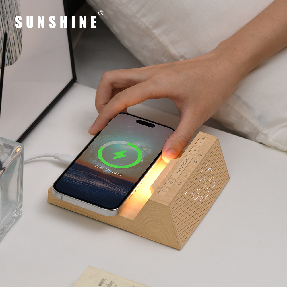4IN1 LED 3Level Night Light+15W Wireless Charging+Dual Alarm Clock+12/24Hr Time Display LAC-01