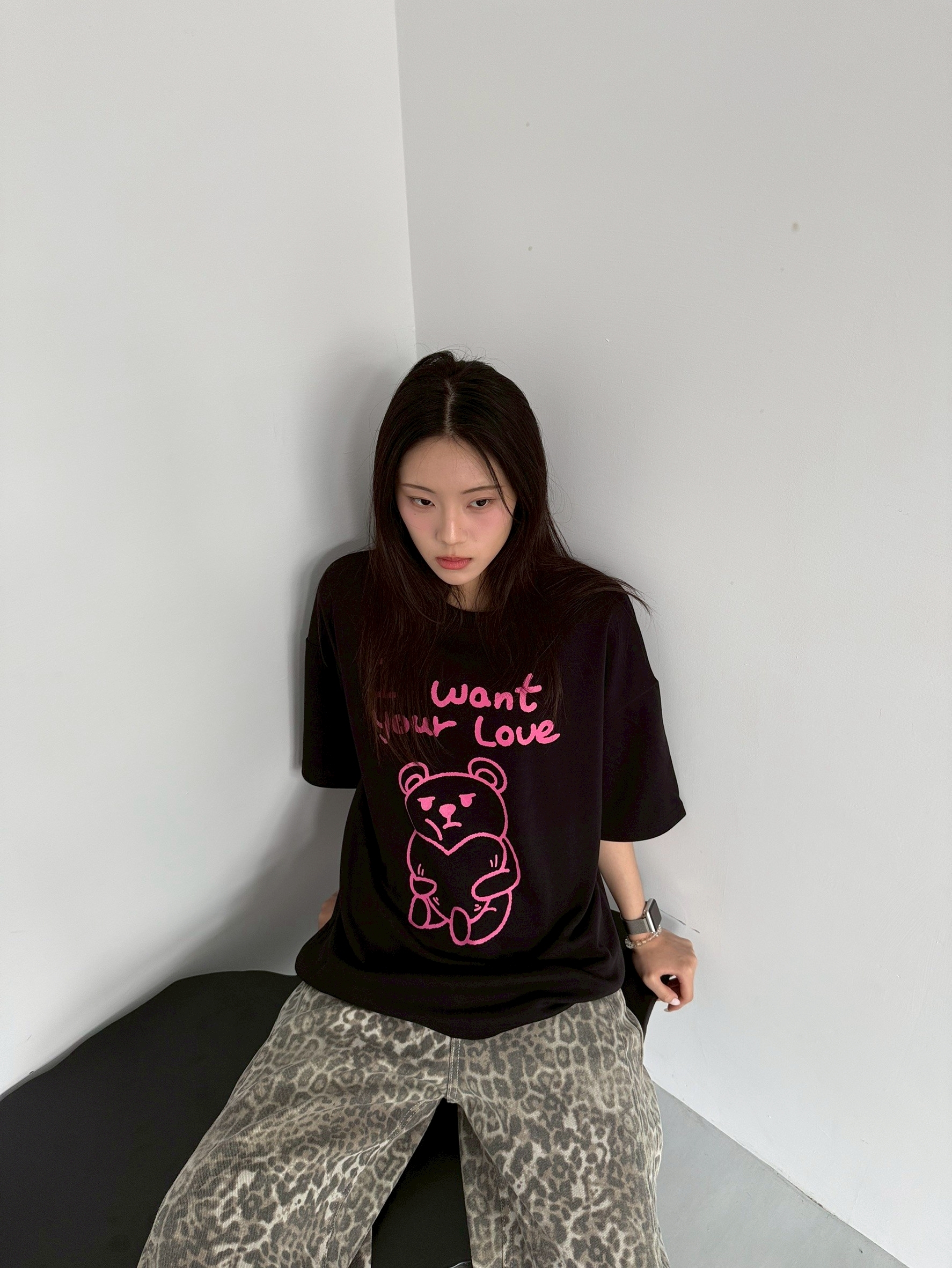 『RB』厭世抱心熊印花短T