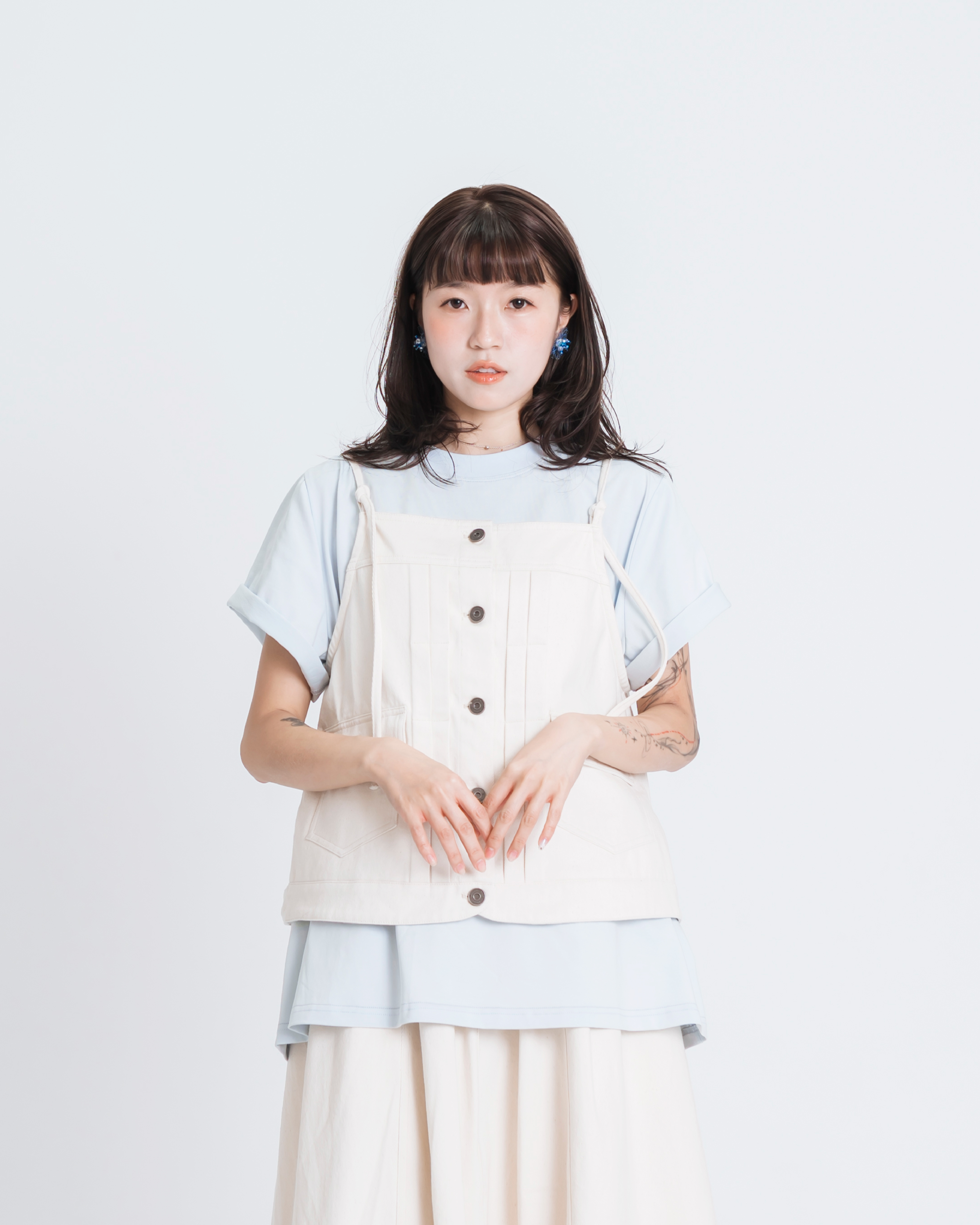 【 Kiki.co made 】Denim Tie-Strap Cami Top - Off White