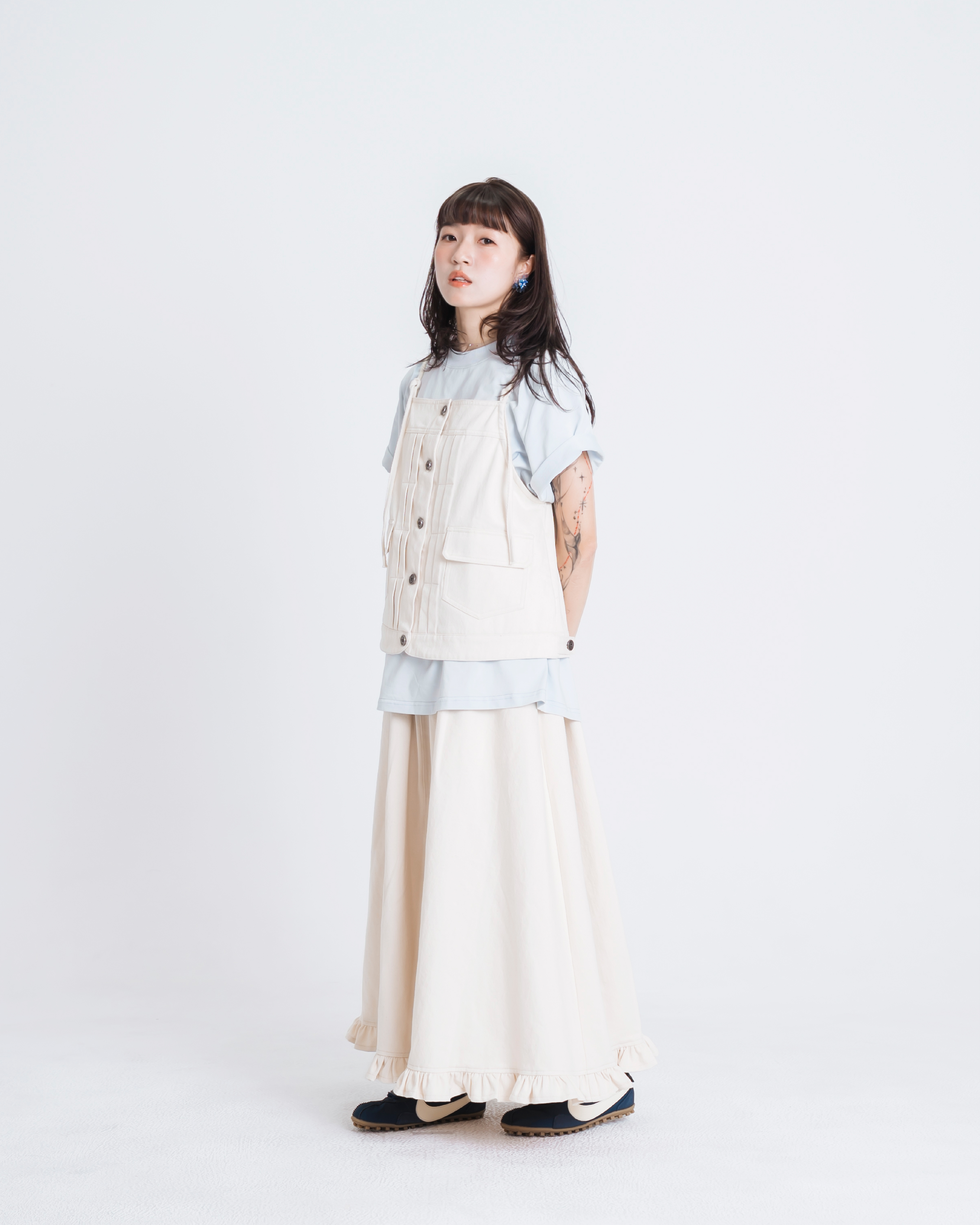 【 Kiki.co made 】Denim Tie-Strap Cami Top - Off White