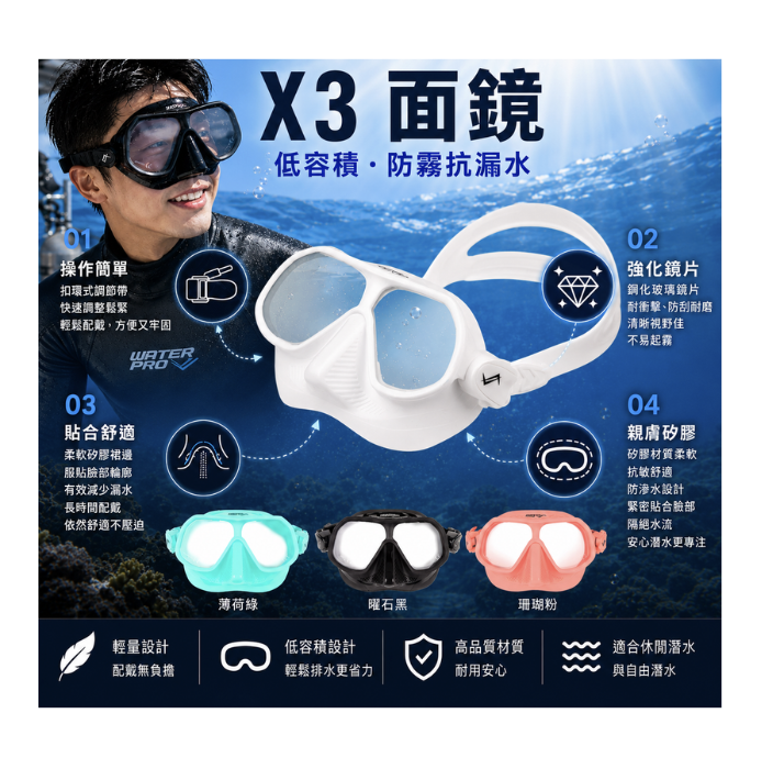 Water pro - X3 雙面鏡 防霧款