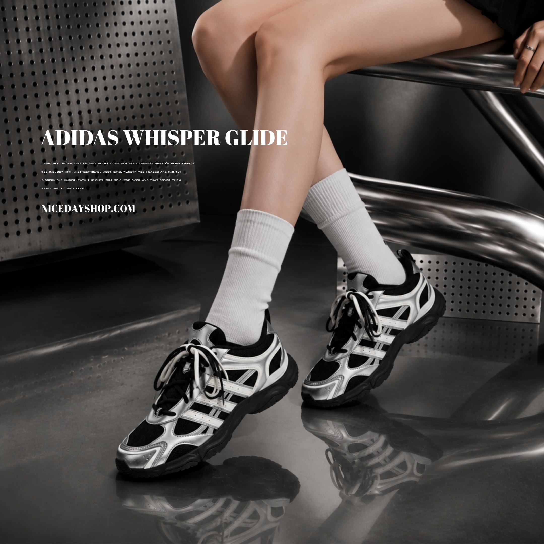 NICEDAY 代購 Adidas WHISPER GLIDE 銀黑 黑 復古 女鞋 平底 金屬 銀色 KH6932