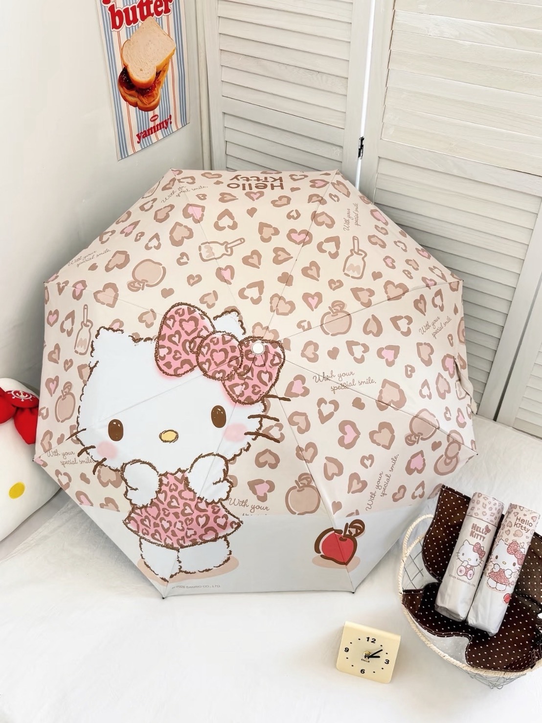 正版授權 HELLOKITTY 豹紋貓 全自動 折疊 雨傘