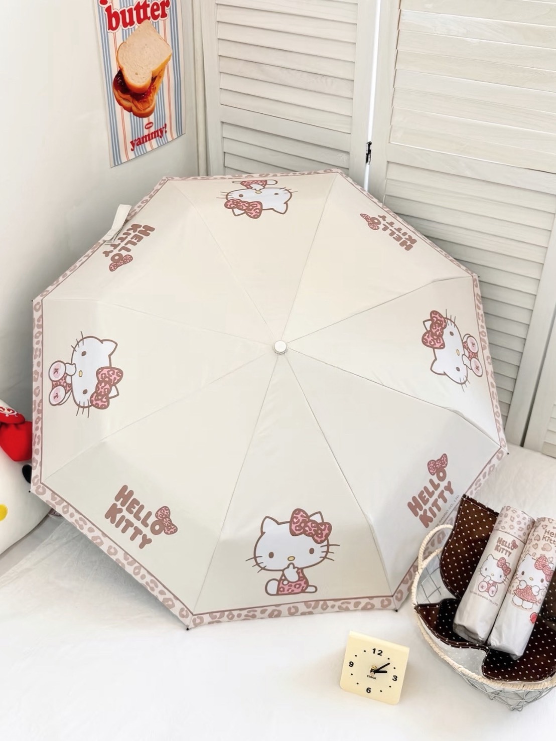 正版授權 HELLOKITTY 豹紋貓 全自動 折疊 雨傘