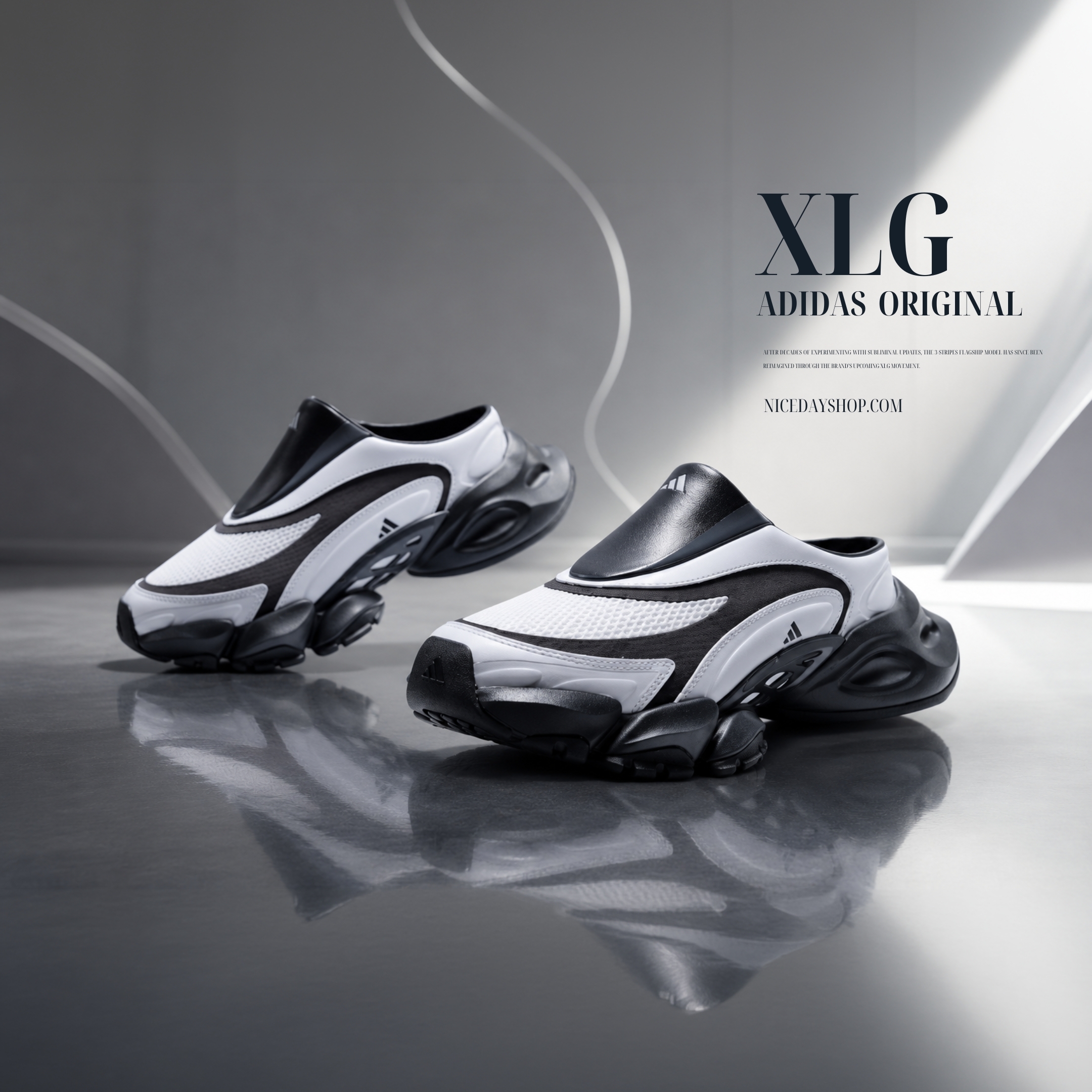 NICEDAY 代購 Adidas XLG Runner Mule FOS 白黑色 白色 黑 穆勒 拖鞋 L44628