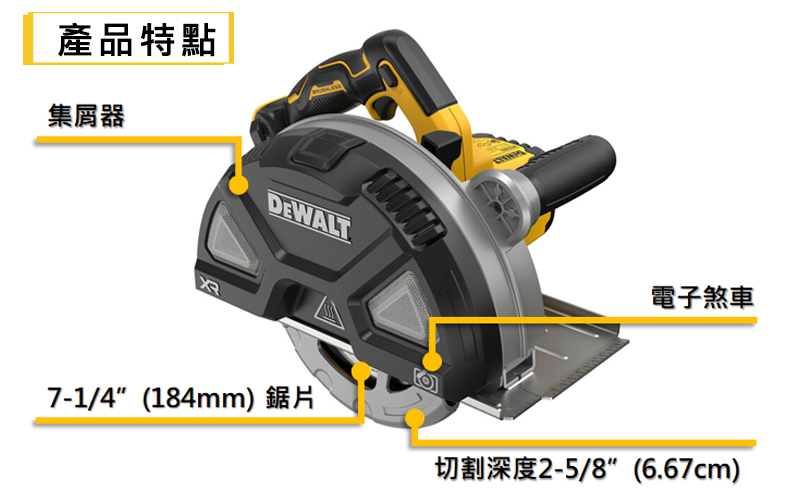 DEWALT 得偉 美國｜20V 無刷184mm鐵工用圓鋸機(空機)｜DW-DCS383B