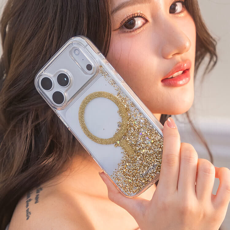 粉蝴蝶結 香檳金貝拉殼 (MagSafe) - (訂製名字) iPhone客製化手機殼