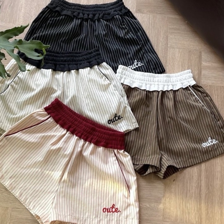 <🇻🇳>越南品牌 Outerity 線條花邊短褲 條紋 寬腰頭 顯瘦