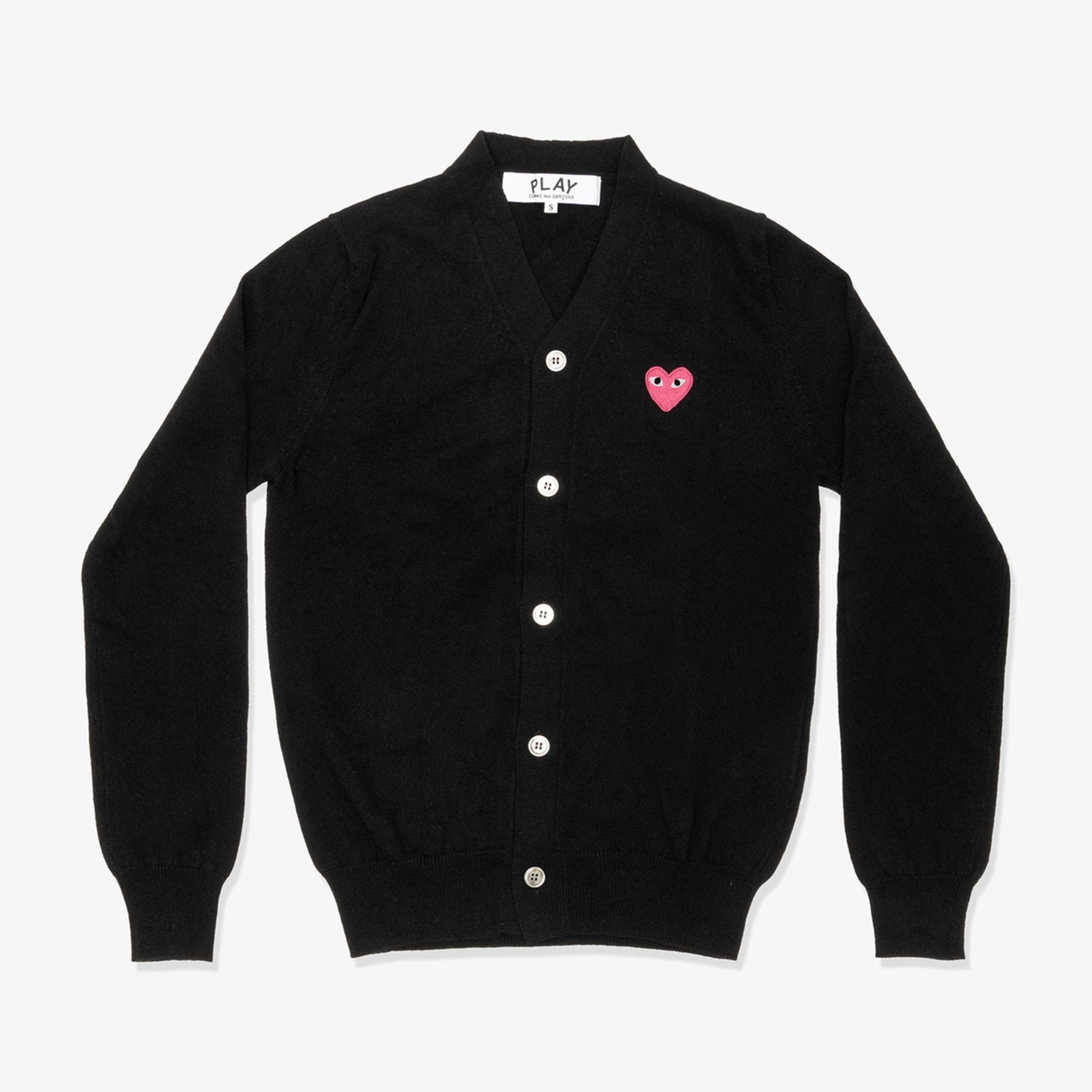 『日本連線中』2026SS CDG PLAY Top Worsted Yarn Lambswool Jersey V-neck Cardigan with Pink Emblem 川久保玲 愛心 針織衫 外套 AX-N099-051