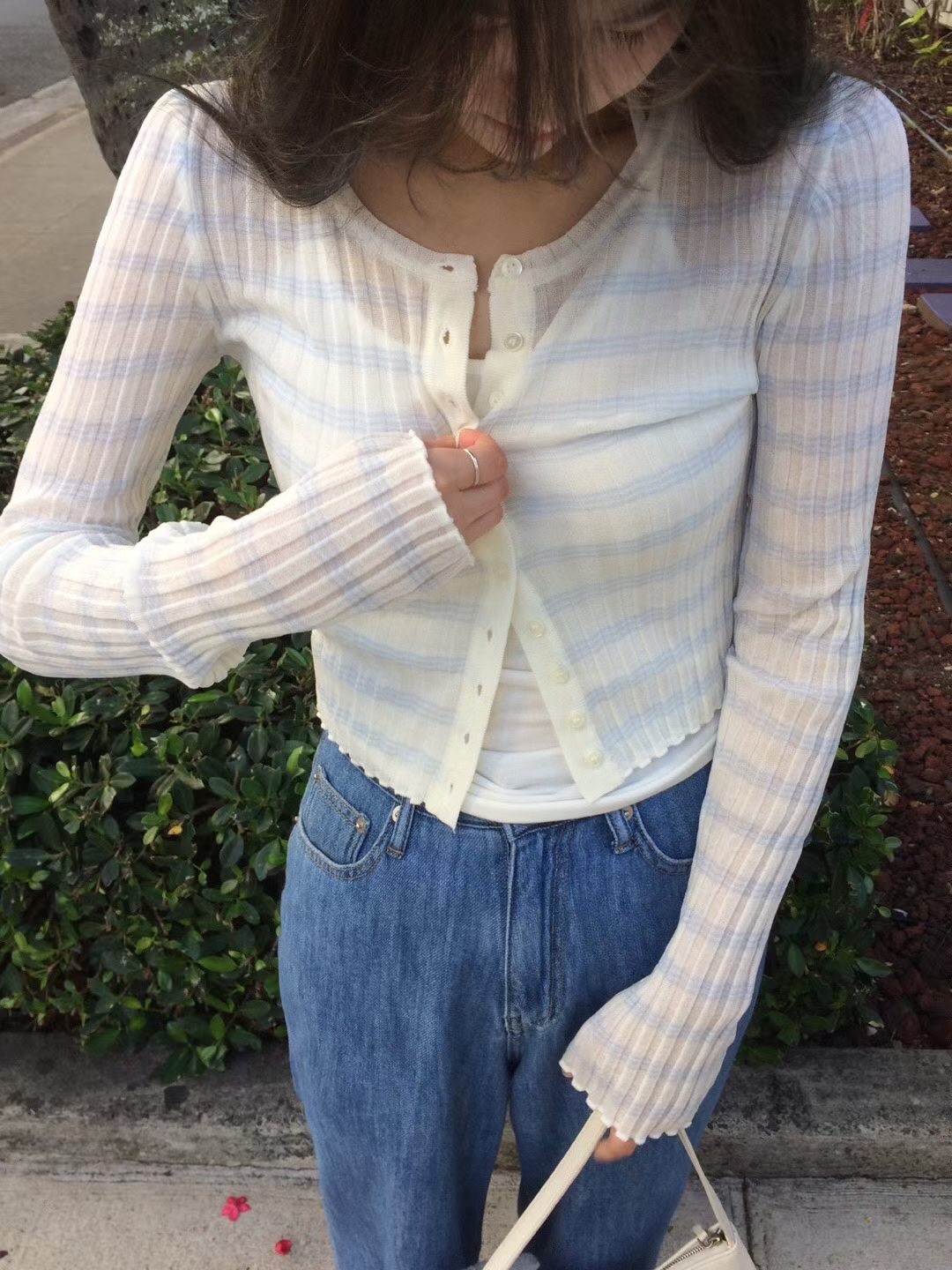 條紋薄開衫