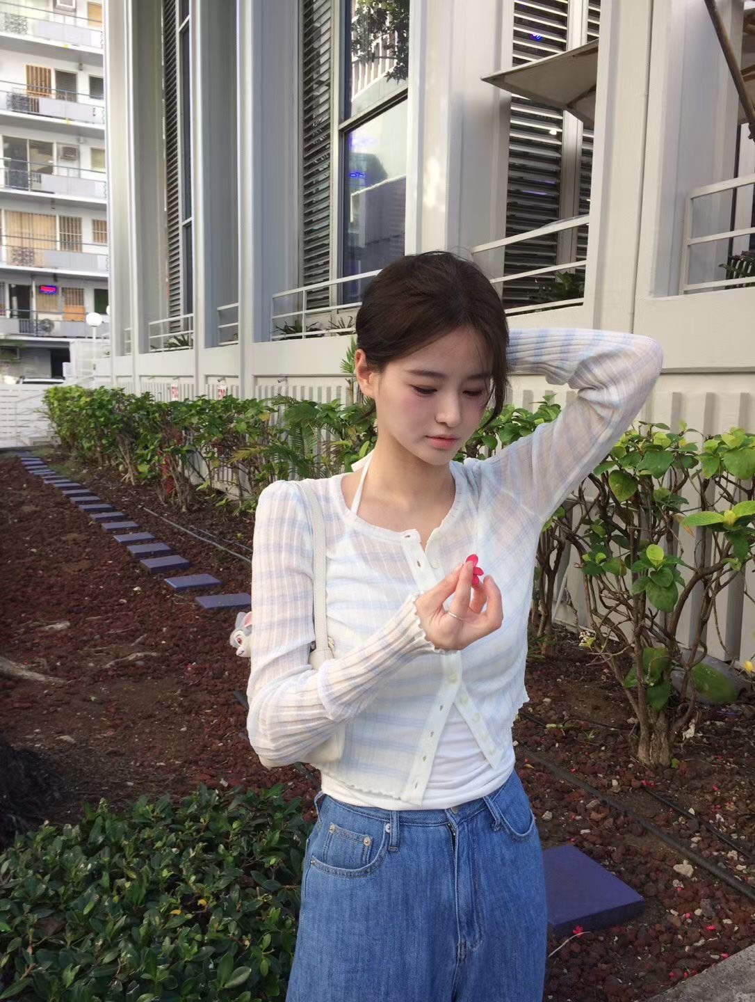 條紋薄開衫
