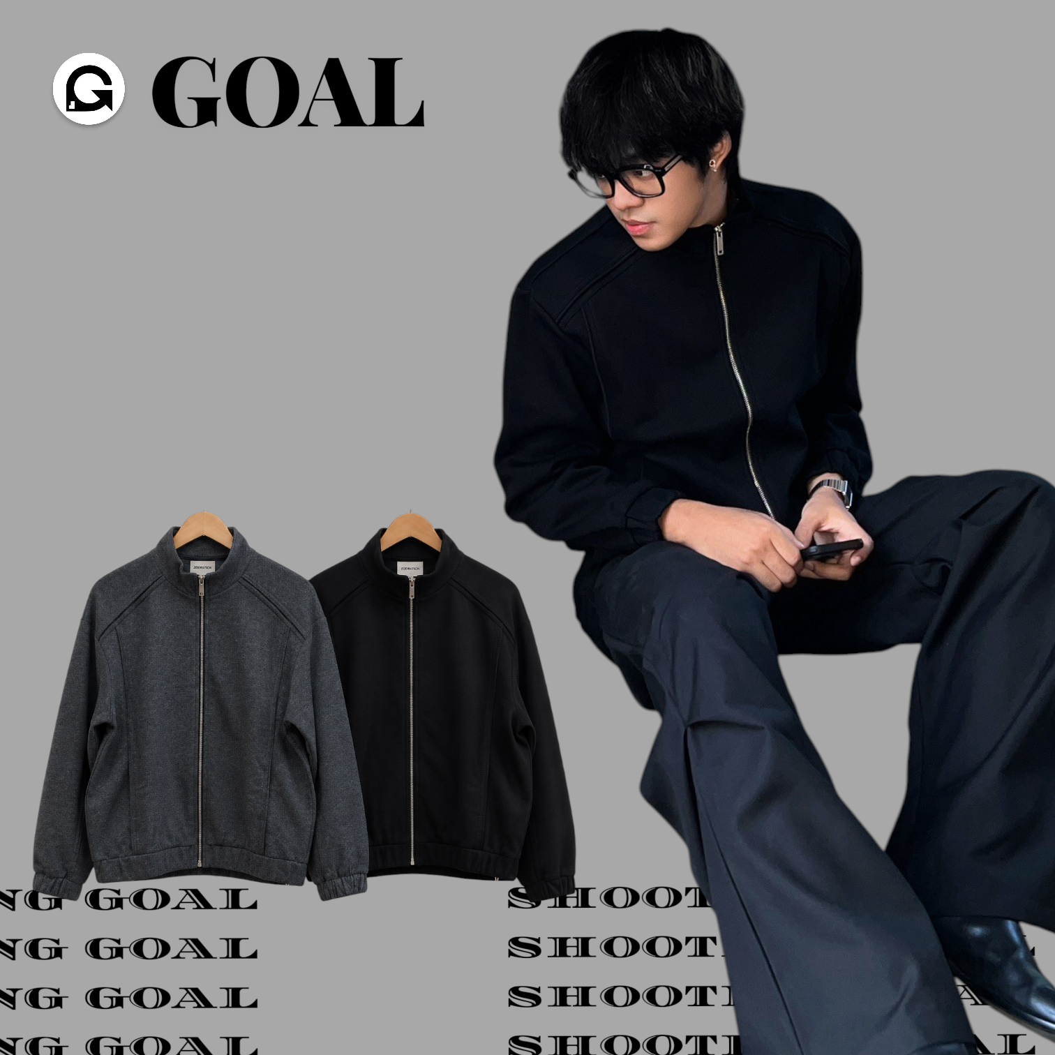 (GOAL) 立領 拉鍊 壓紋 解構外套 z5156 zoewatson
