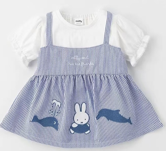 兒童Miffy 藍白色系短袖假兩件上衣 -2600590