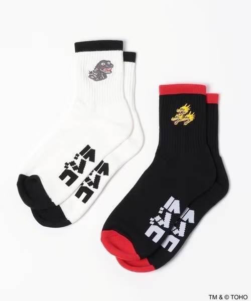 預購┃日本 niko and... 哥吉拉聯名款兩雙一組 哥吉拉 基多拉 刺繡襪 短襪