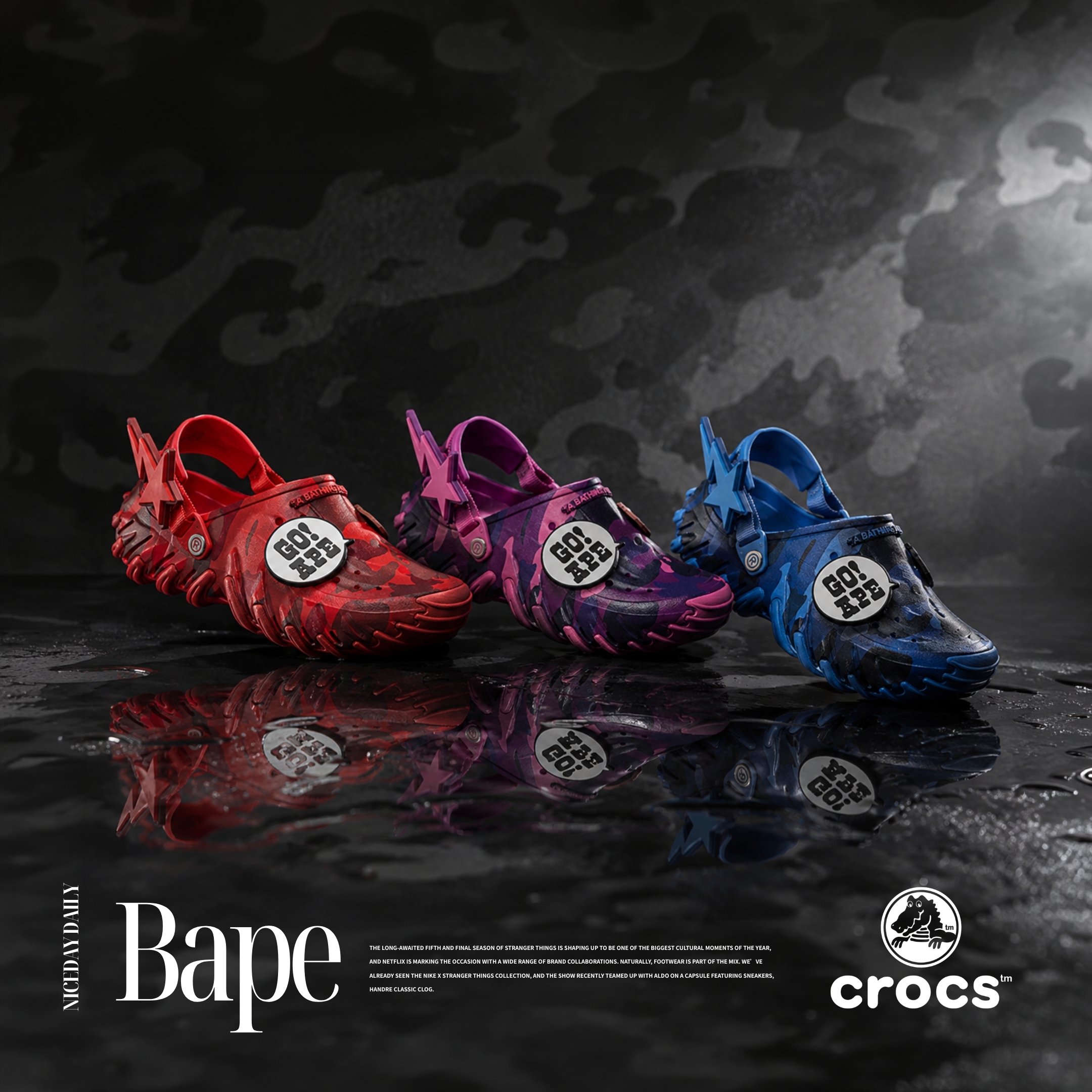 NICEDAY 代購 Bape x Crocs ECHO M1 洞洞鞋 聯名 藍 紫 紅 猩猩 星星 迷彩
