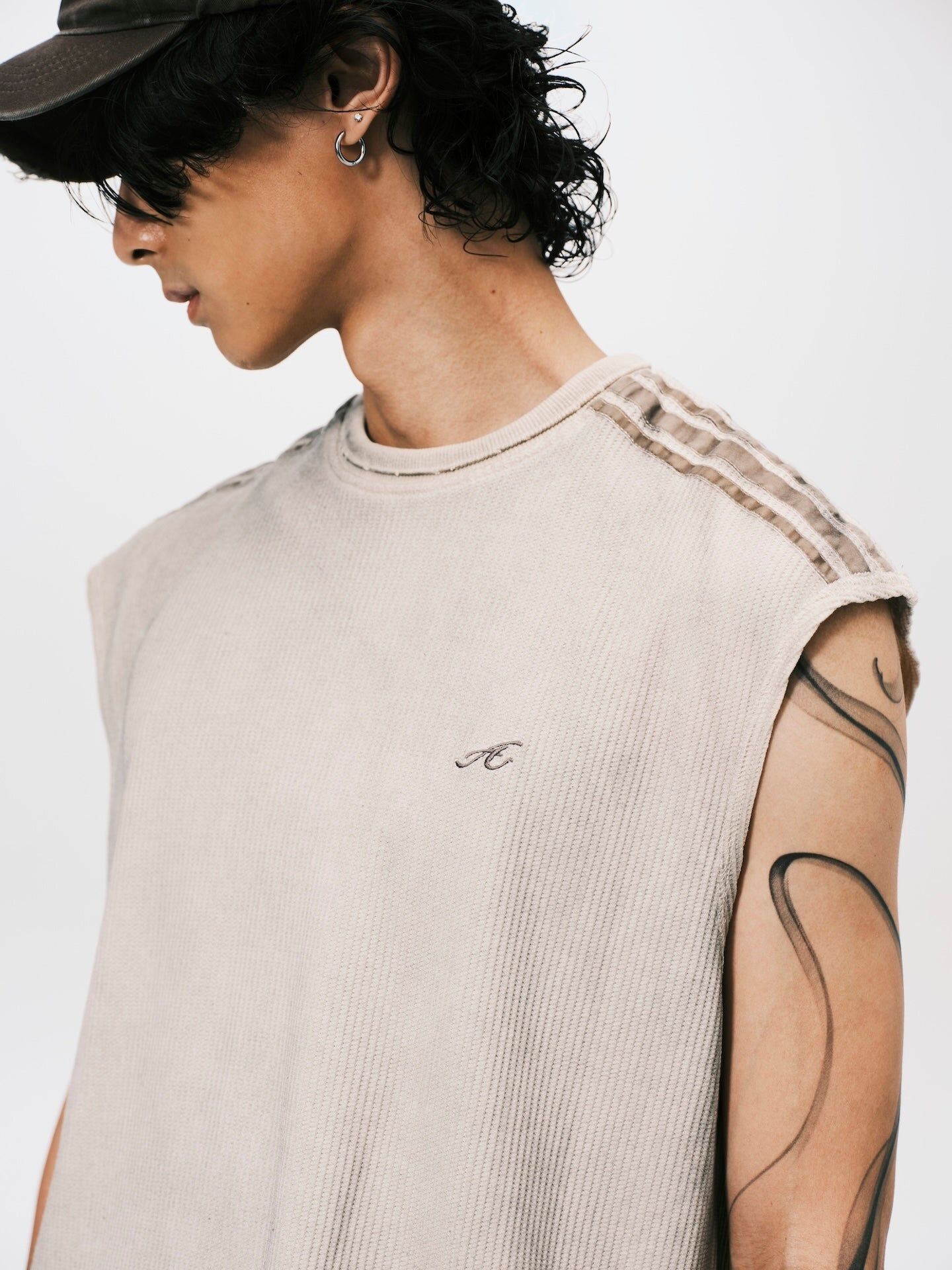 ANOWHEREMAN｜Washed Waffle Sleeveless Top (Beige)