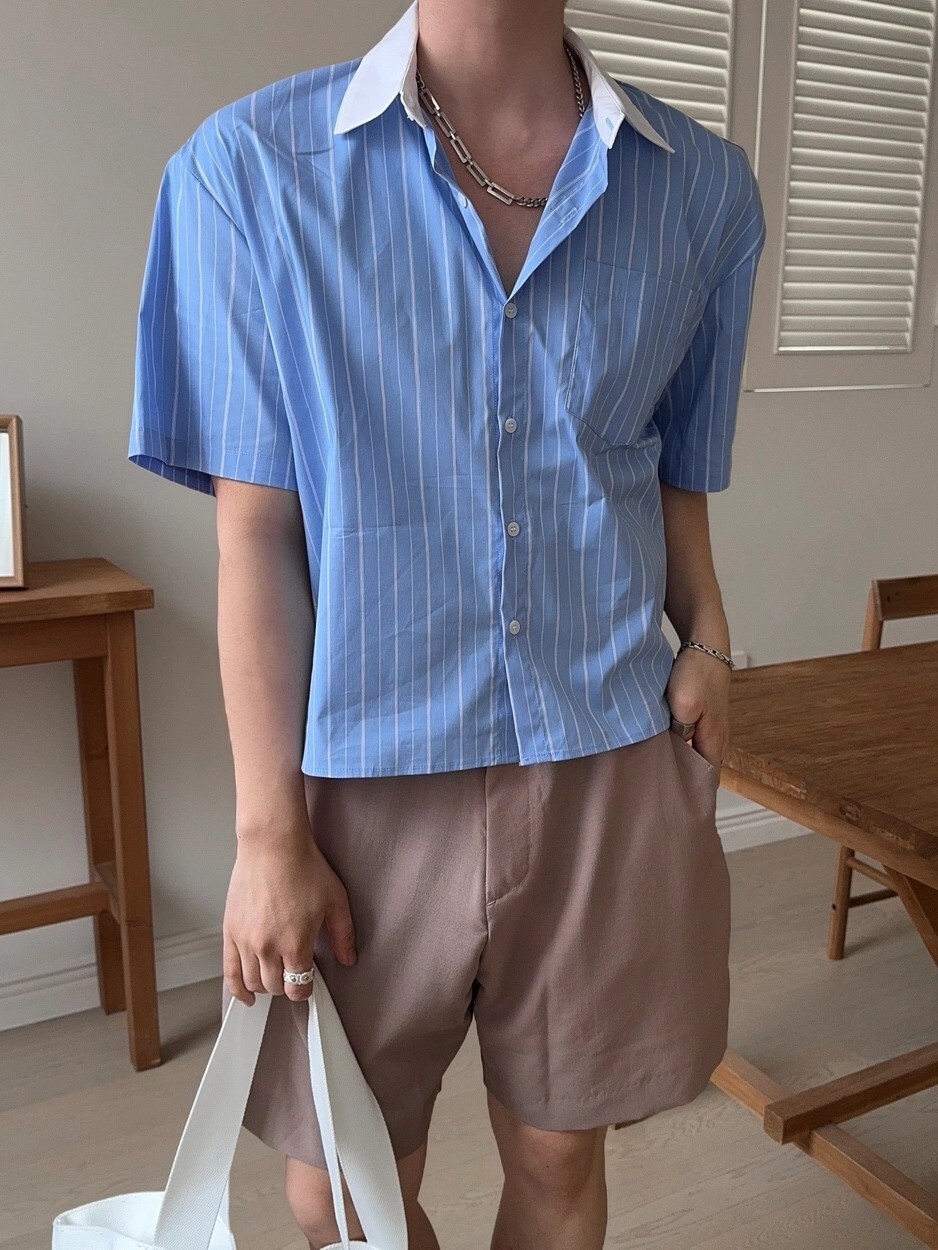 Ness 條紋短款短袖襯衫