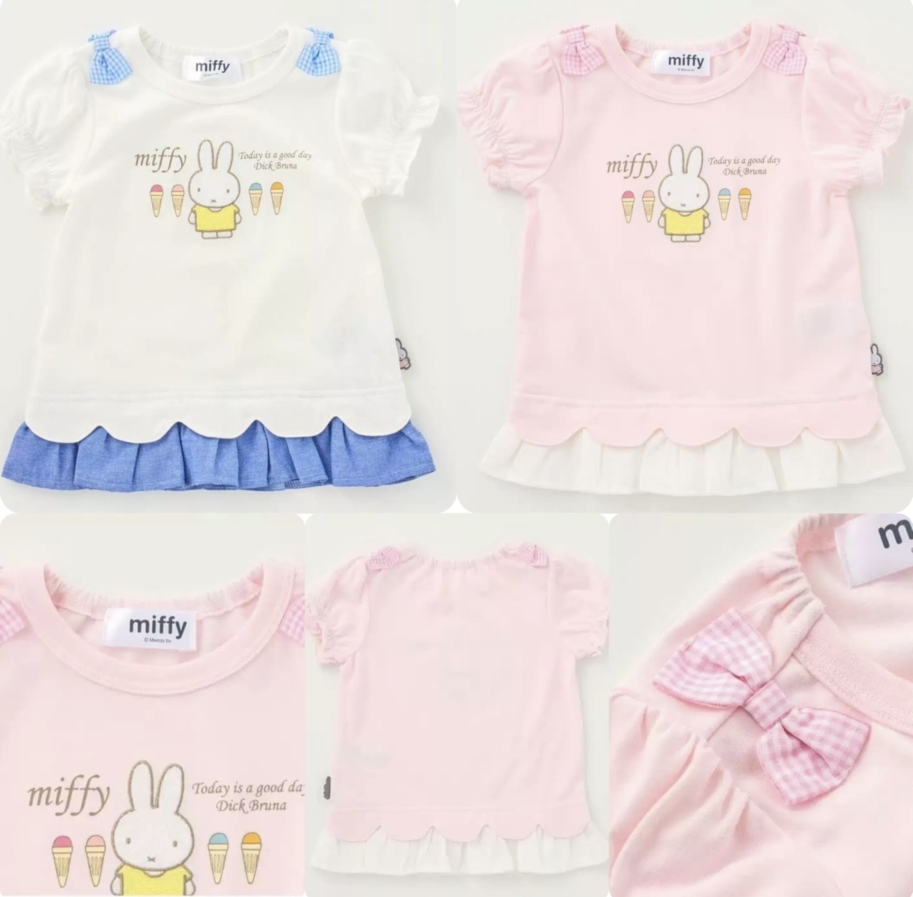 兒童Miffy 雪糕印花短袖花邊假兩件上衣 -2600592