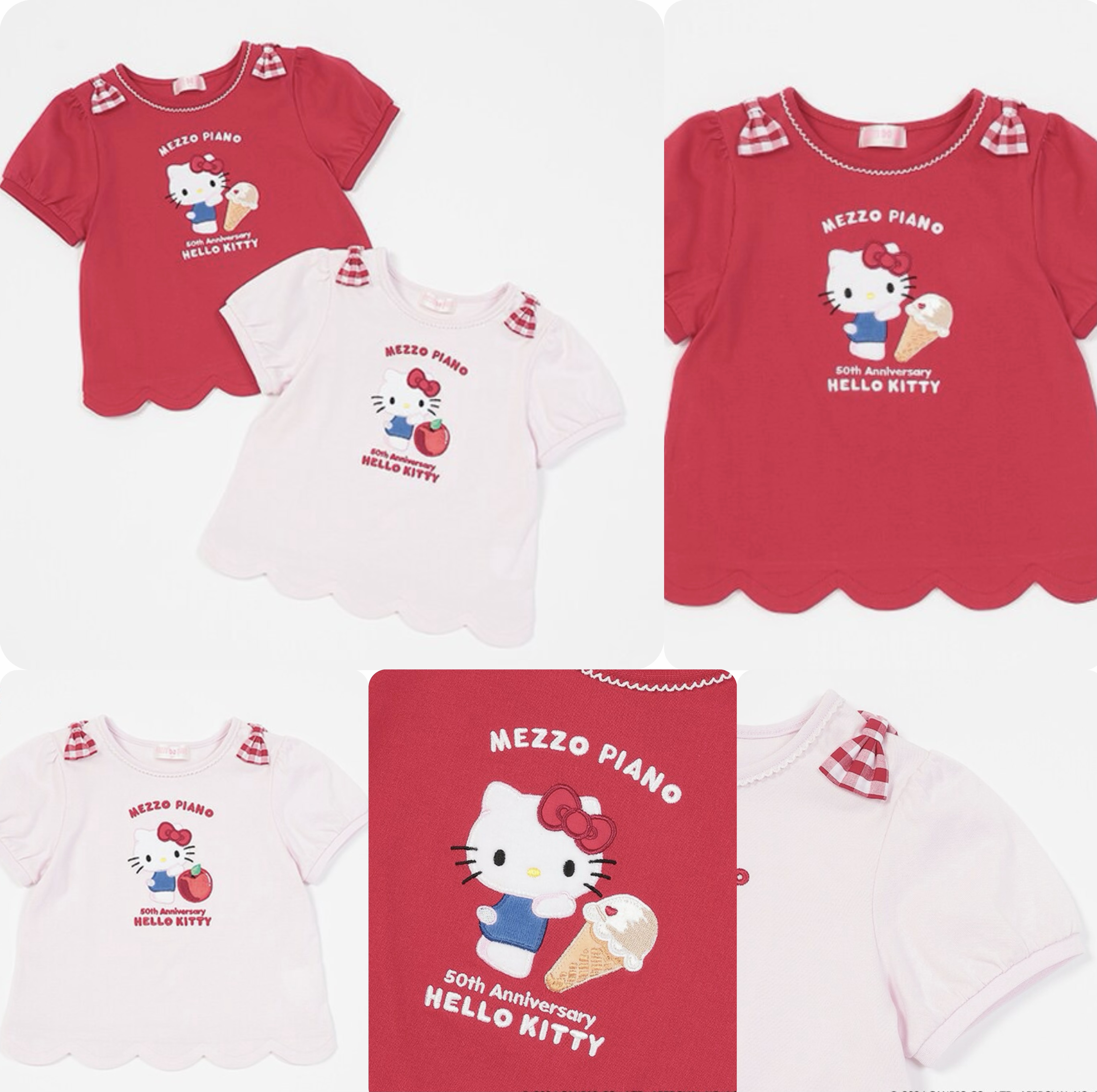 兒童San*rio Hello Kitty 肩膀拼格仔蝴蝶結上衣 -2600593