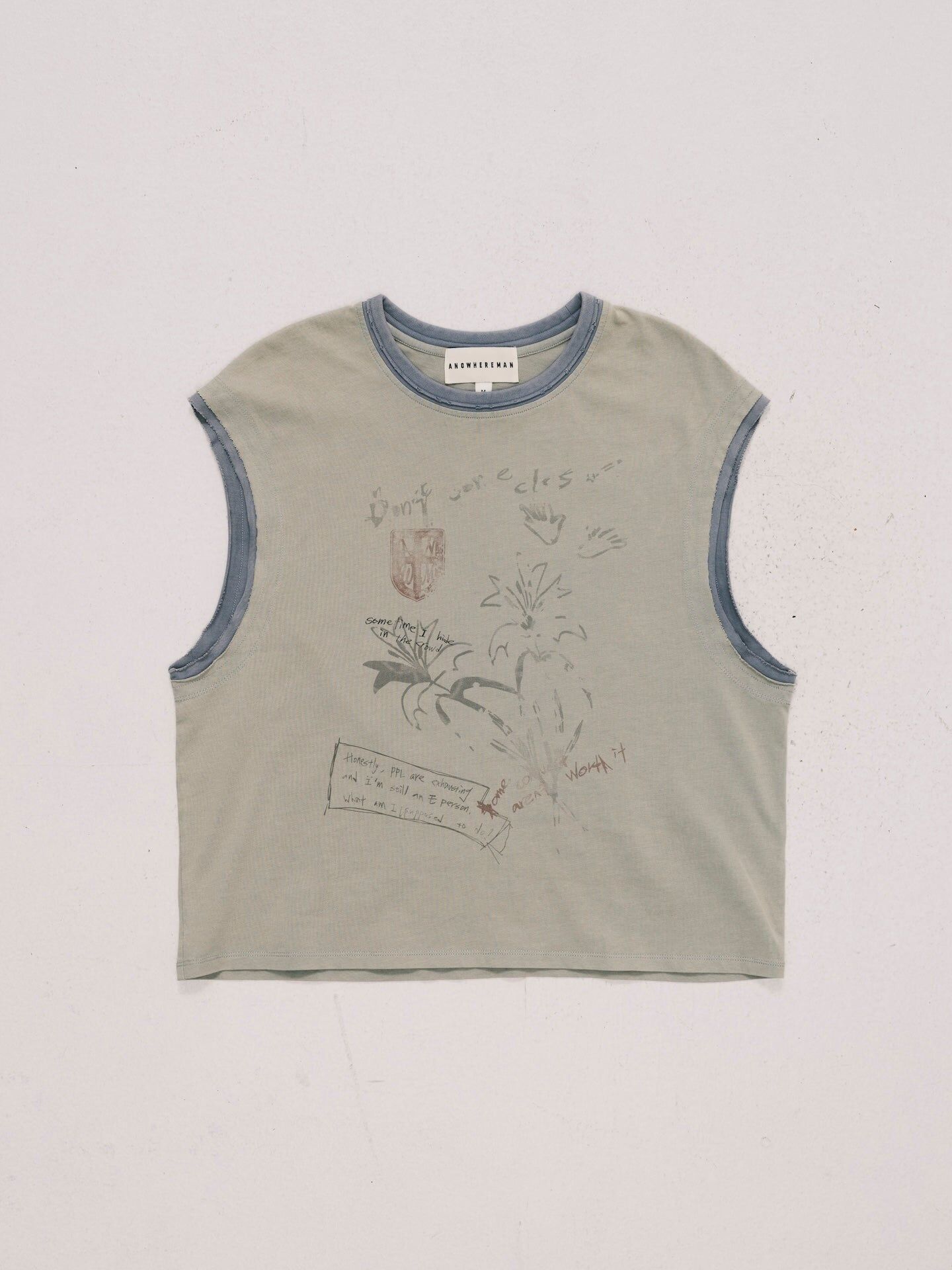 ANOWHEREMAN｜Sketch Print Sleeveless Top (Green)
