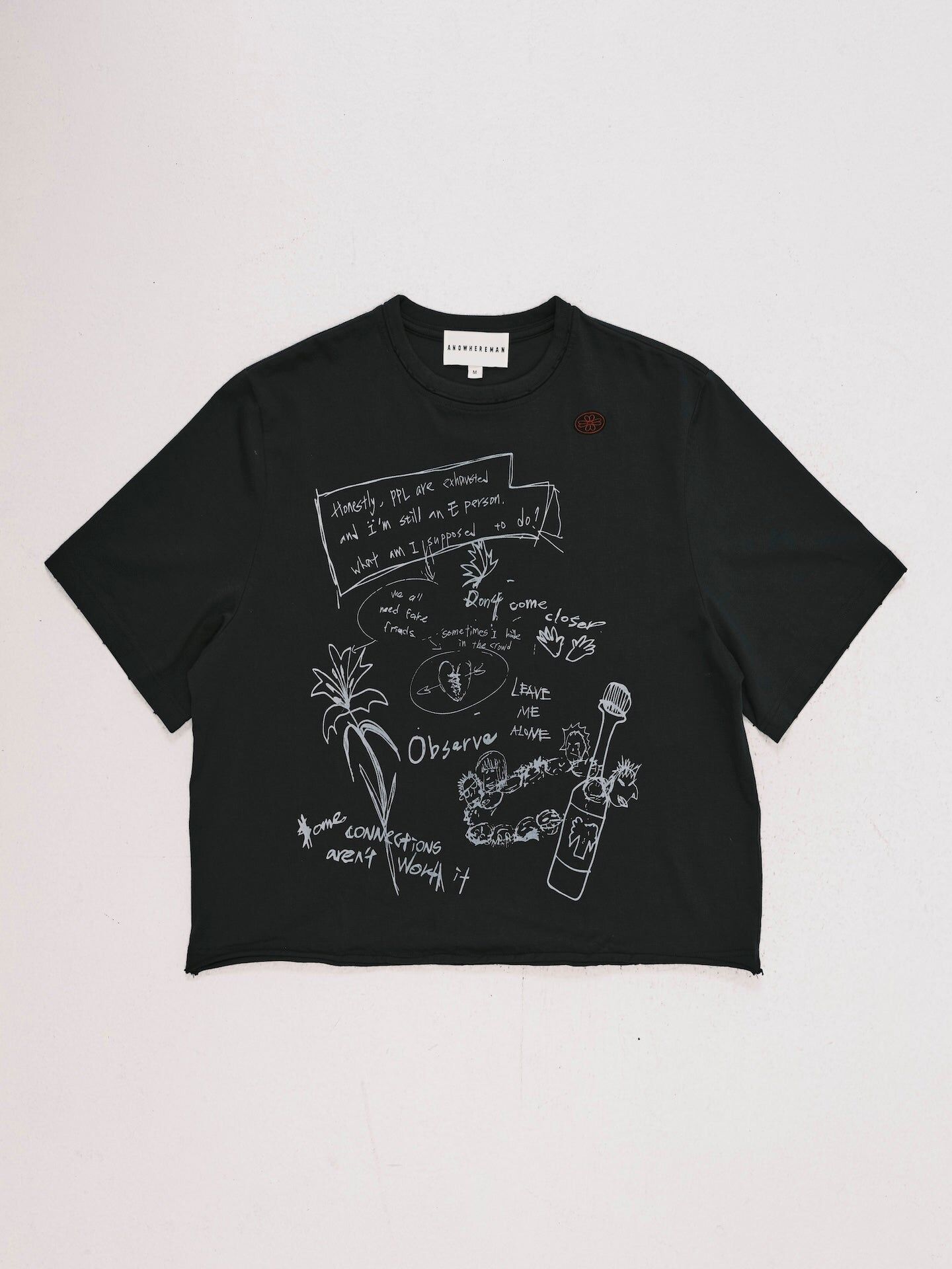 ANOWHEREMAN｜Washed Sketch Cropped Tee (Black)
