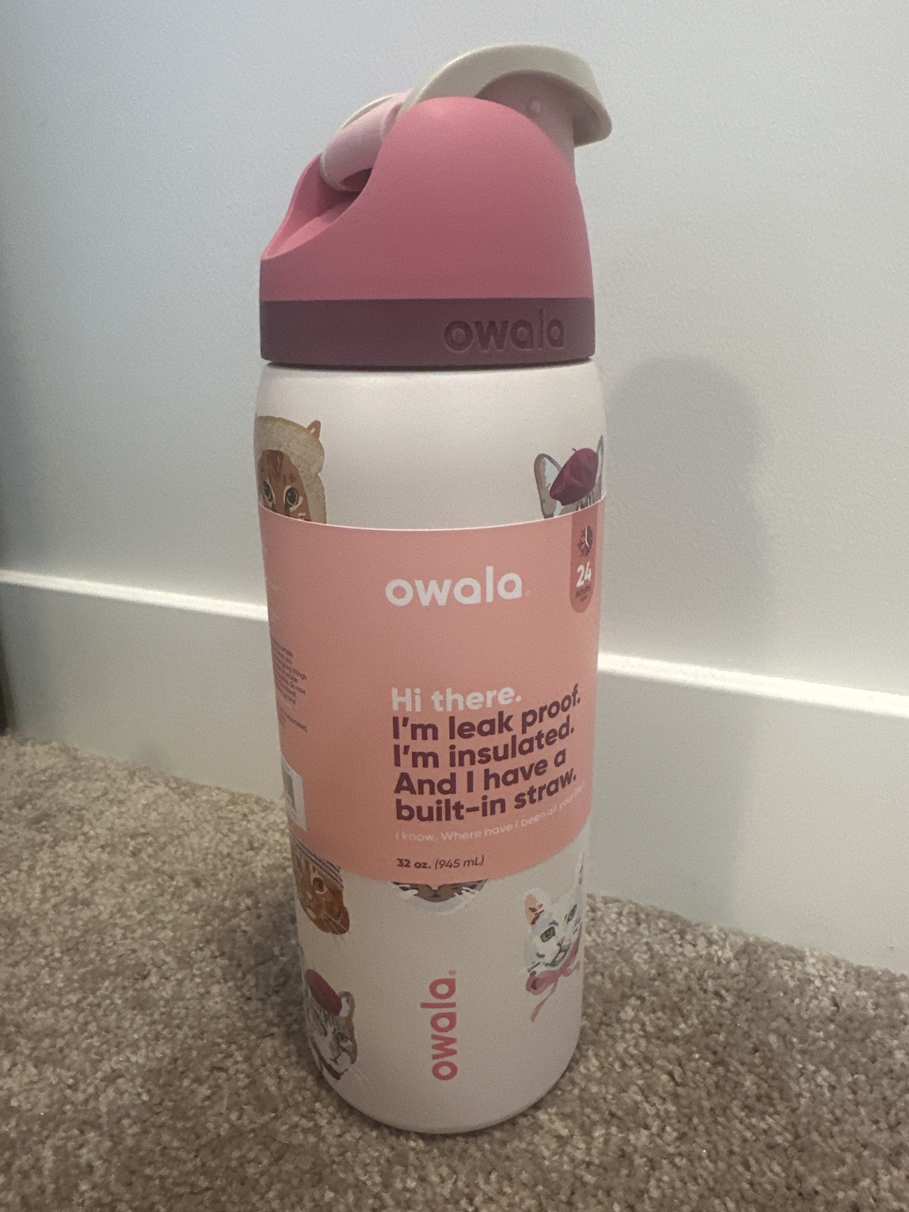 US25 Owala 貓貓圖案 粉紅色水樽 946ml