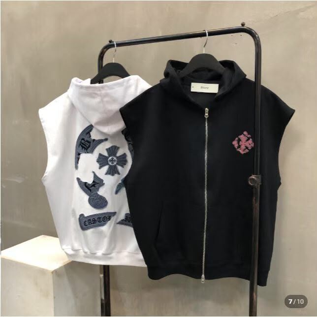 圖案連帽拉鍊背心褸 Double-B-047JK