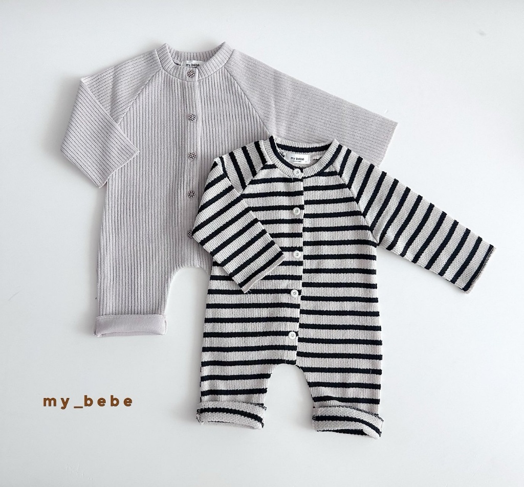 正韓秋MYBEBE 嫩嬰日系鈕扣包屁連身衣