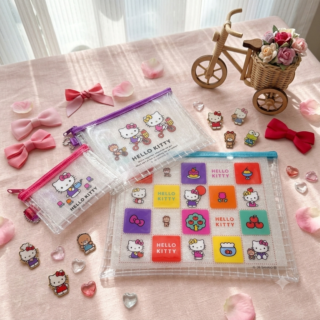 【最新發售】JP Hello Kitty PVC 透明拉鏈袋 3件裝 4078 TK260730