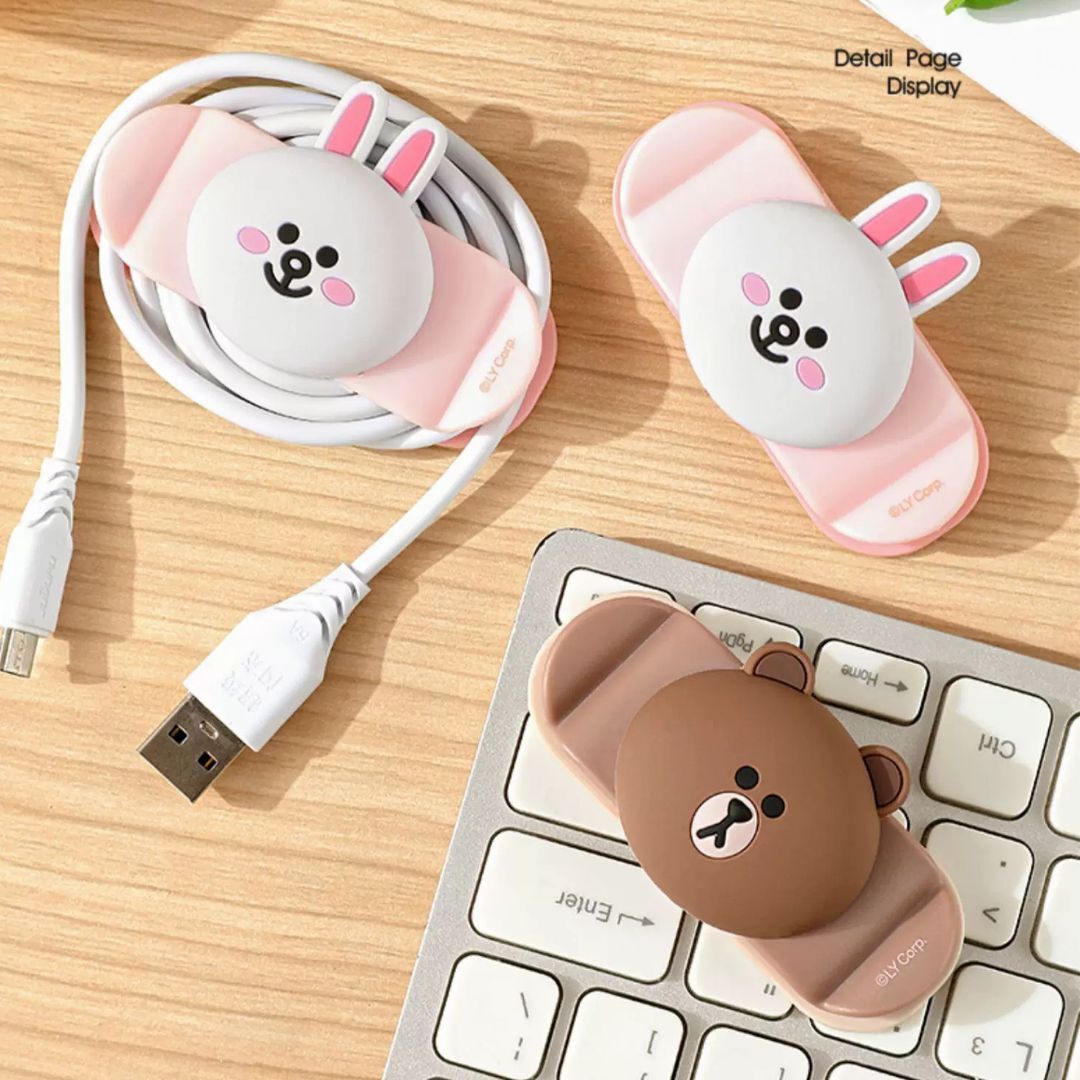 LINE FRIENDS 數據線充電線-多功能固線收納夾-BROWN