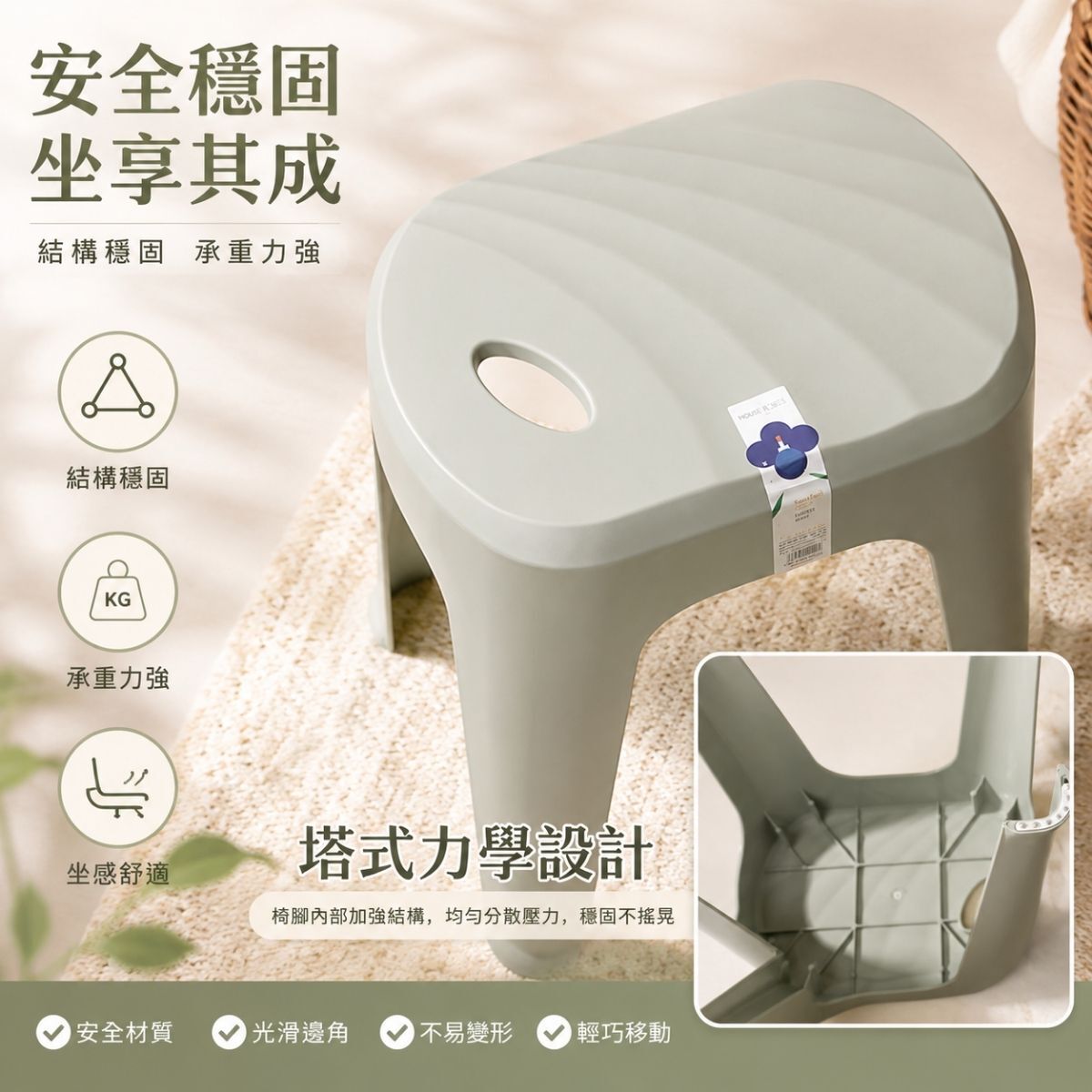 質感海貝紋高凳｜ 塑膠高凳 防滑椅 浴室椅 家用椅 洗澡椅 板凳 堆疊椅 換鞋椅 加厚耐重【輕鬆購五金百貨】