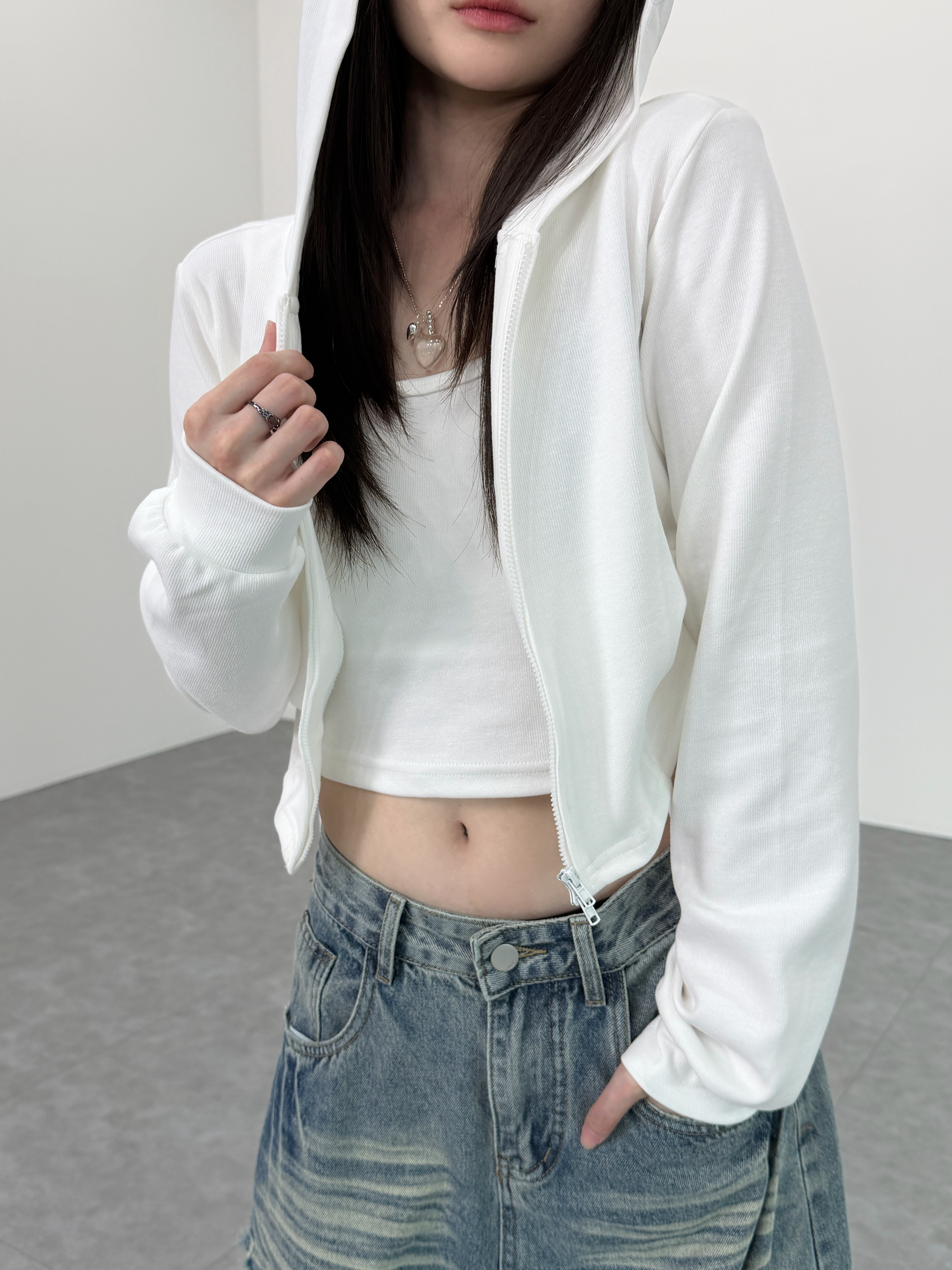 A0241-A14 休閒風側抽繩連帽外套+背心 兩件套