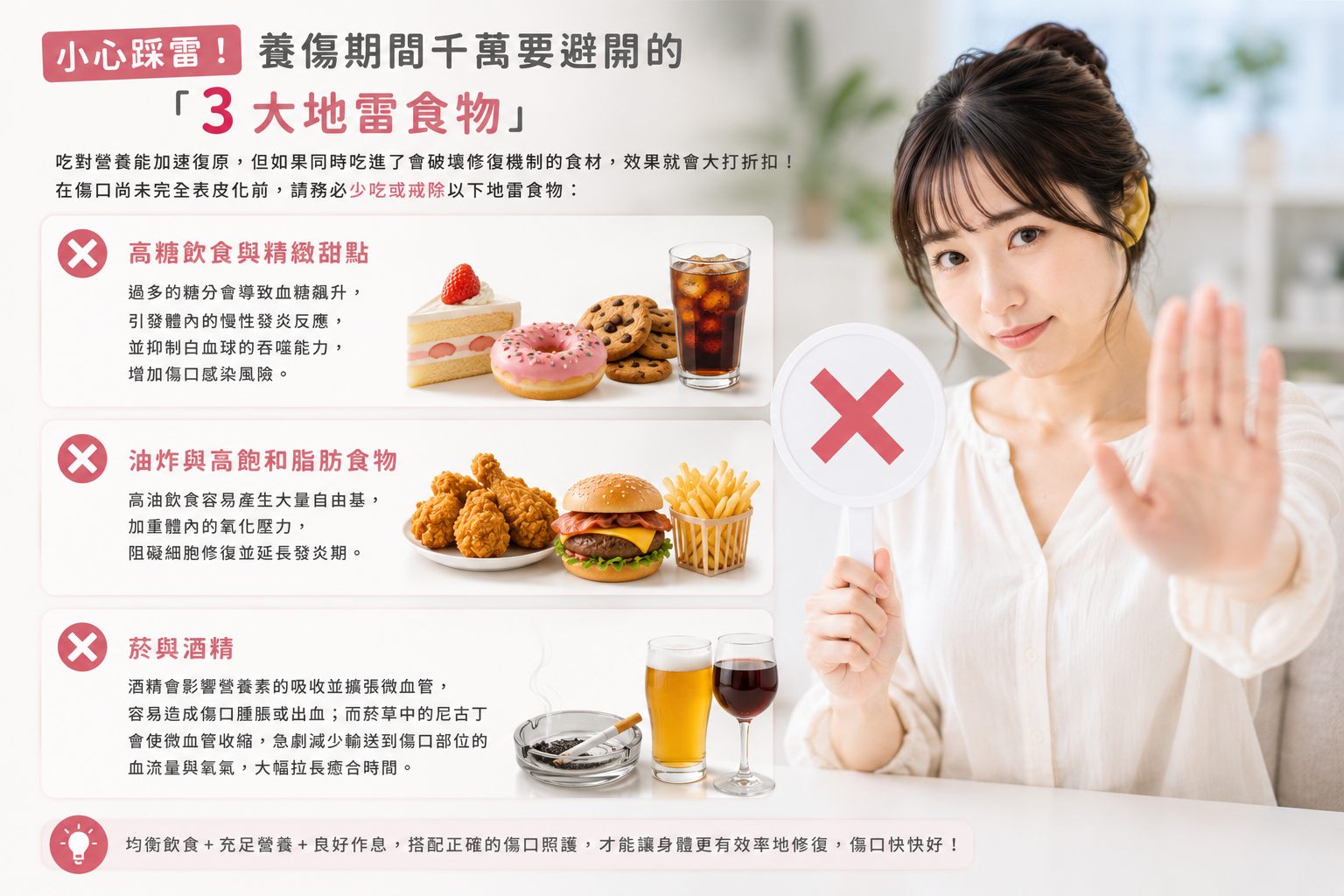 小心踩雷！養傷期間千萬要避開的「3 大地雷食物」