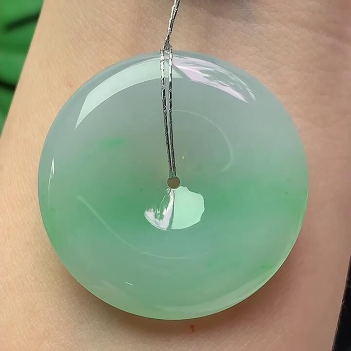翡翠飄綠平安扣 (34.6mm直徑),天然翡翠A玉, 緬甸玉, Jade, Jadeite