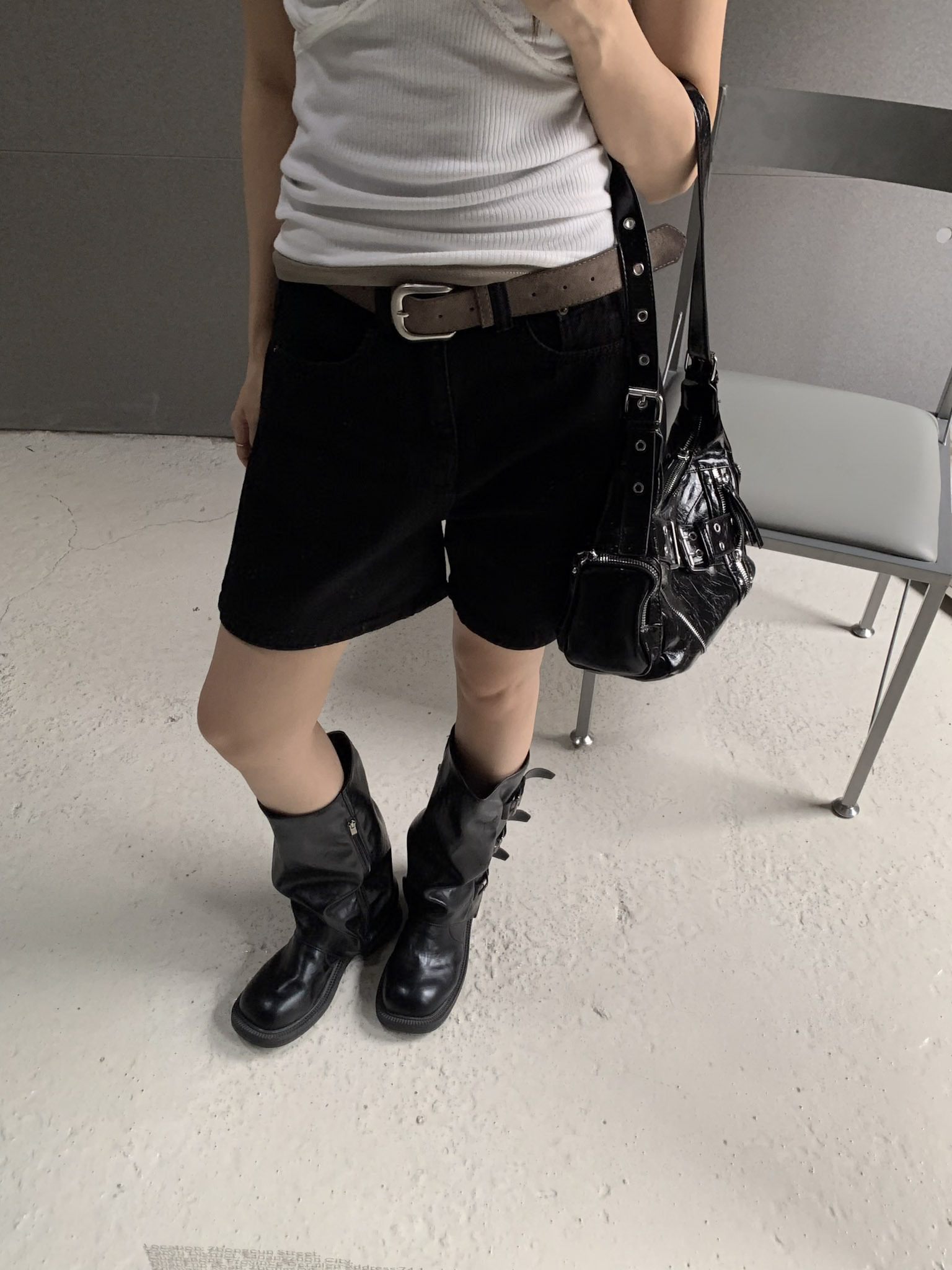 ISA_City Boy  率性(附皮帶)高腰牛仔三分褲_65028