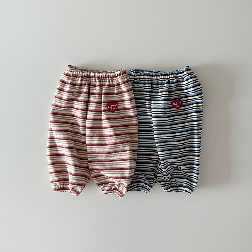 正韓秋Hereiam 兩色刺繡愛心小標條紋褲
