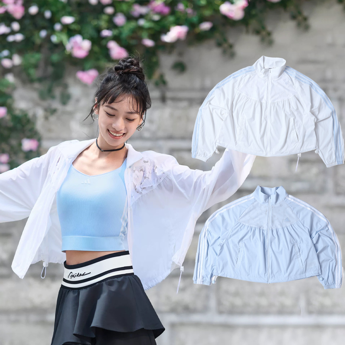女款 ADIDAS DANCE WV JK 白色 藍色 寬鬆 花朵 網紗 立領 運動 外套【KZ4191/KZ4200】ADLP