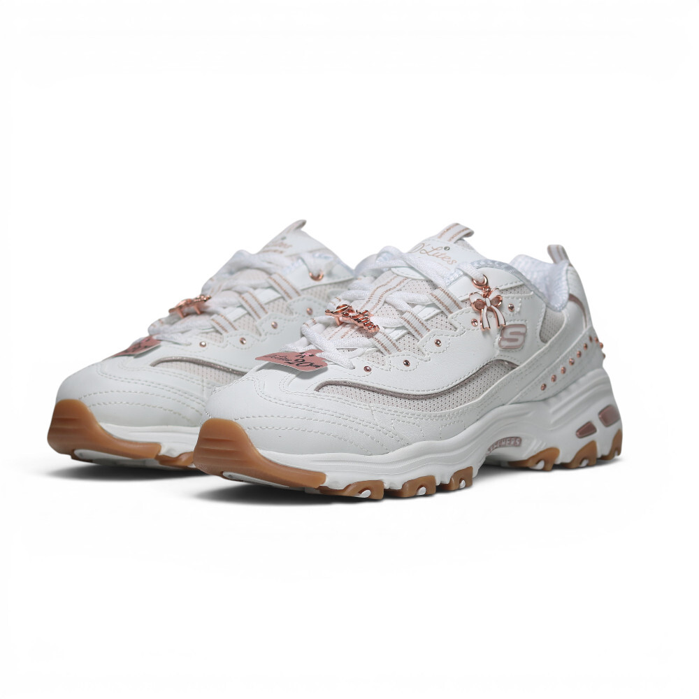 SKECHERS 休閒鞋 D LITE 白粉色 蝴蝶結 寬楦 老爹鞋 女 150876WWTRG
