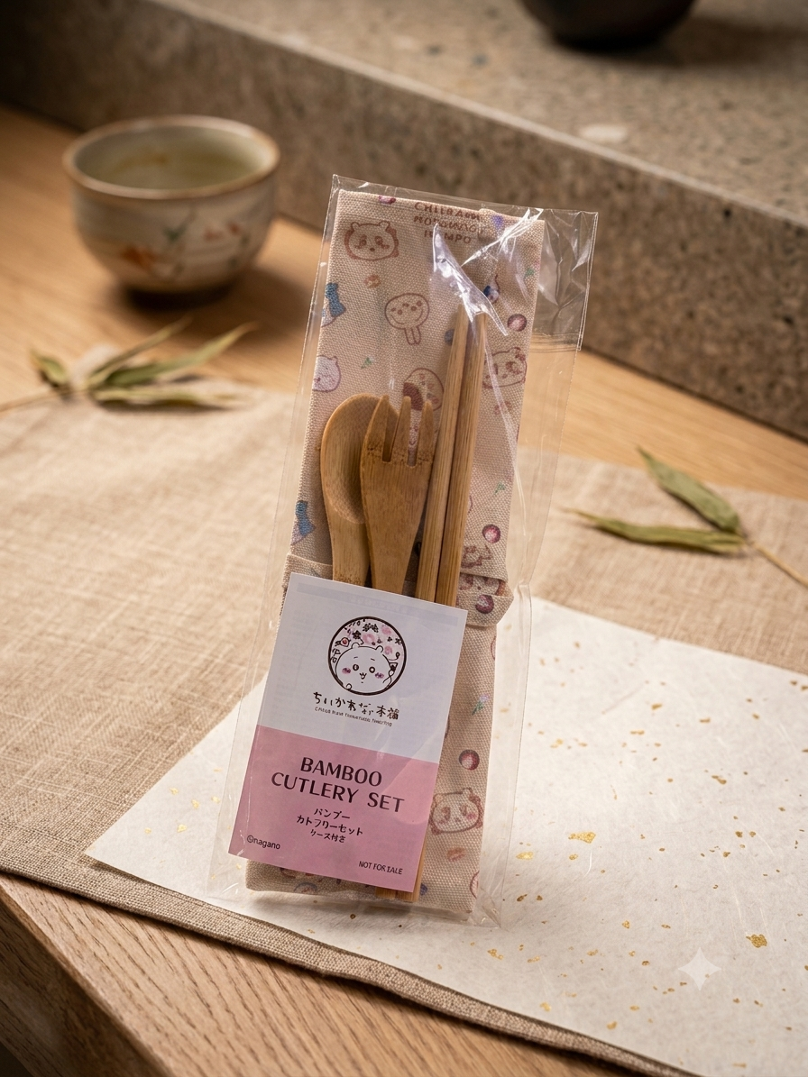京都本舖限定 Chiikawa 竹餐具套裝 筷子叉匙羹 Bamboo Cutlery Set Mogumogu #本舖川越店特典非賣品 #C6