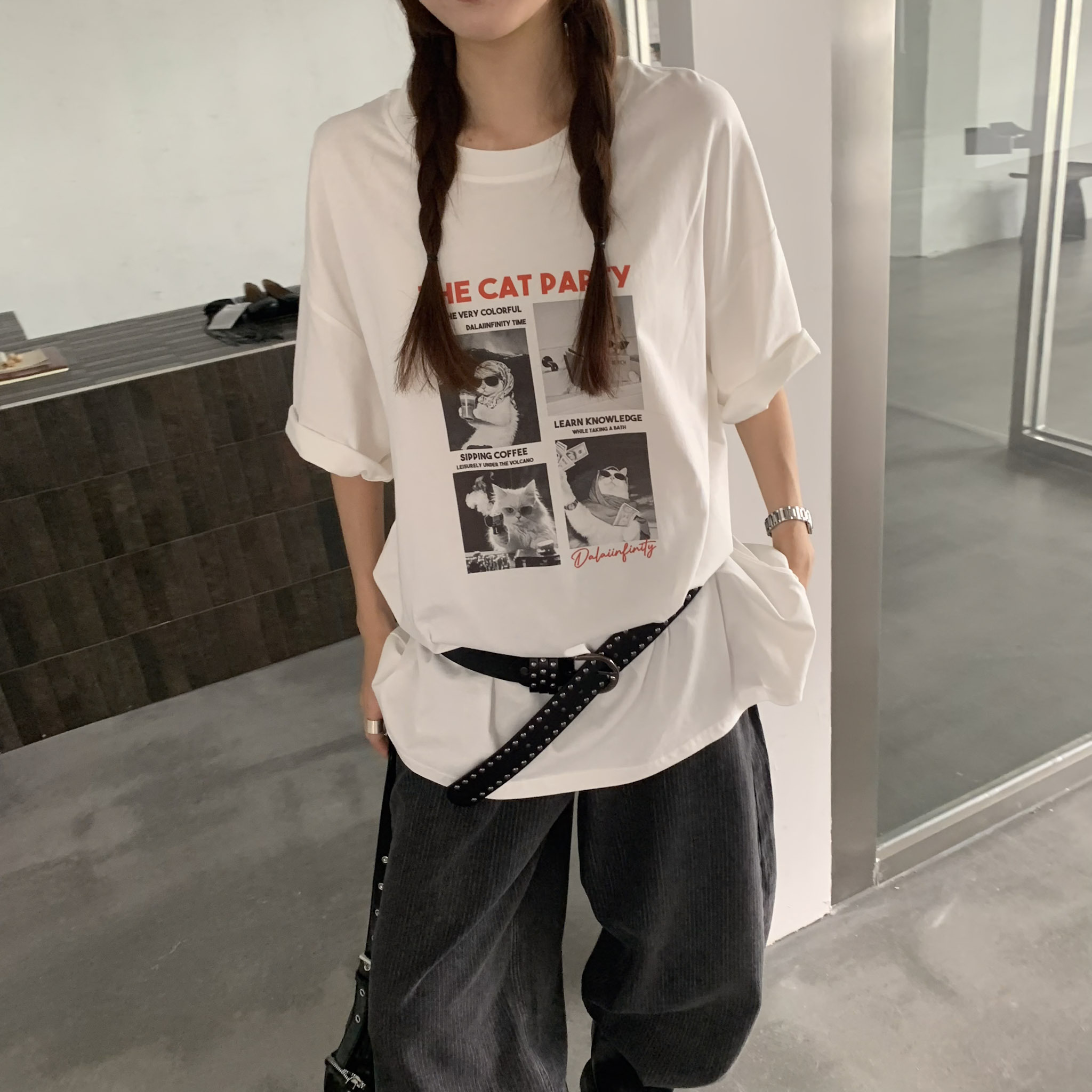 ISA_貓咪派對 一件態度到位!寬鬆大TEE_65090