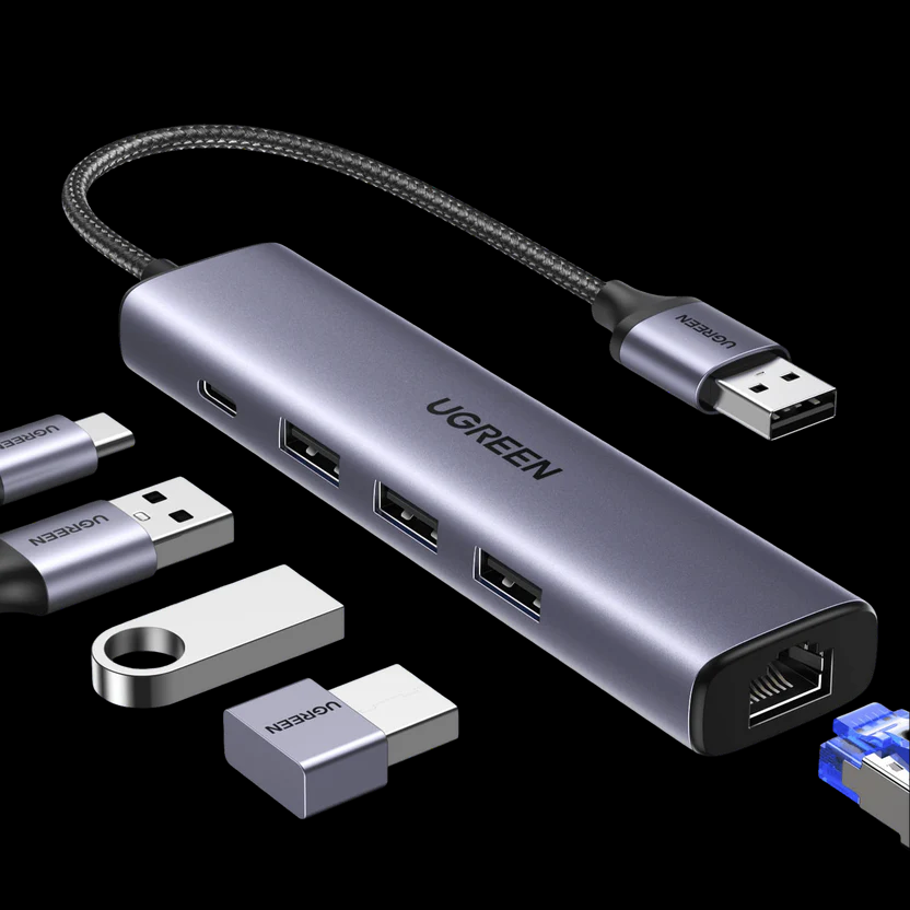 USB-A 3.0 to 3*USB3.0+RJ45 (1000M) Ethernet Adapter - CM475-60554 - Grey