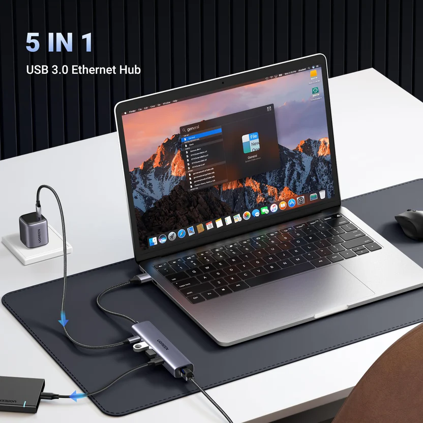 USB-A 3.0 to 3*USB3.0+RJ45 (1000M) Ethernet Adapter - CM475-60554 - Grey