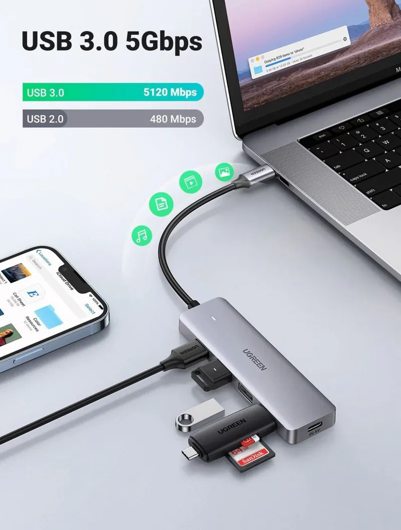 UGREEN USB-C to 4-Port USB3.0 Hub - CM219-70336 - Grey